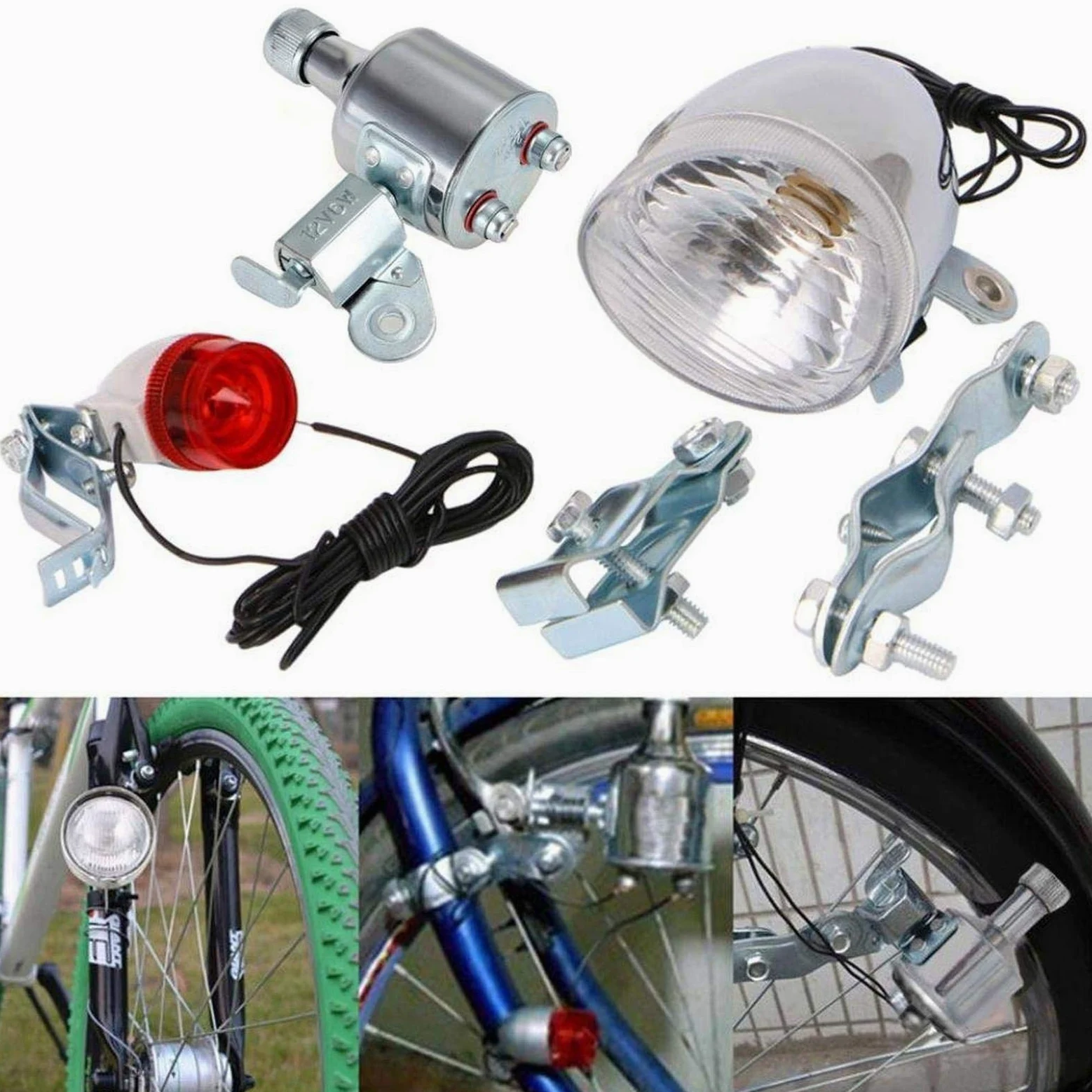 Luces de bicicleta, luces de bicicleta, luces de bicicleta, faros delanteros y luces traseras alimentadas por dínamo de ciclismo Juego de luces traseras de bicicleta que se adapta a todas las biciclet
