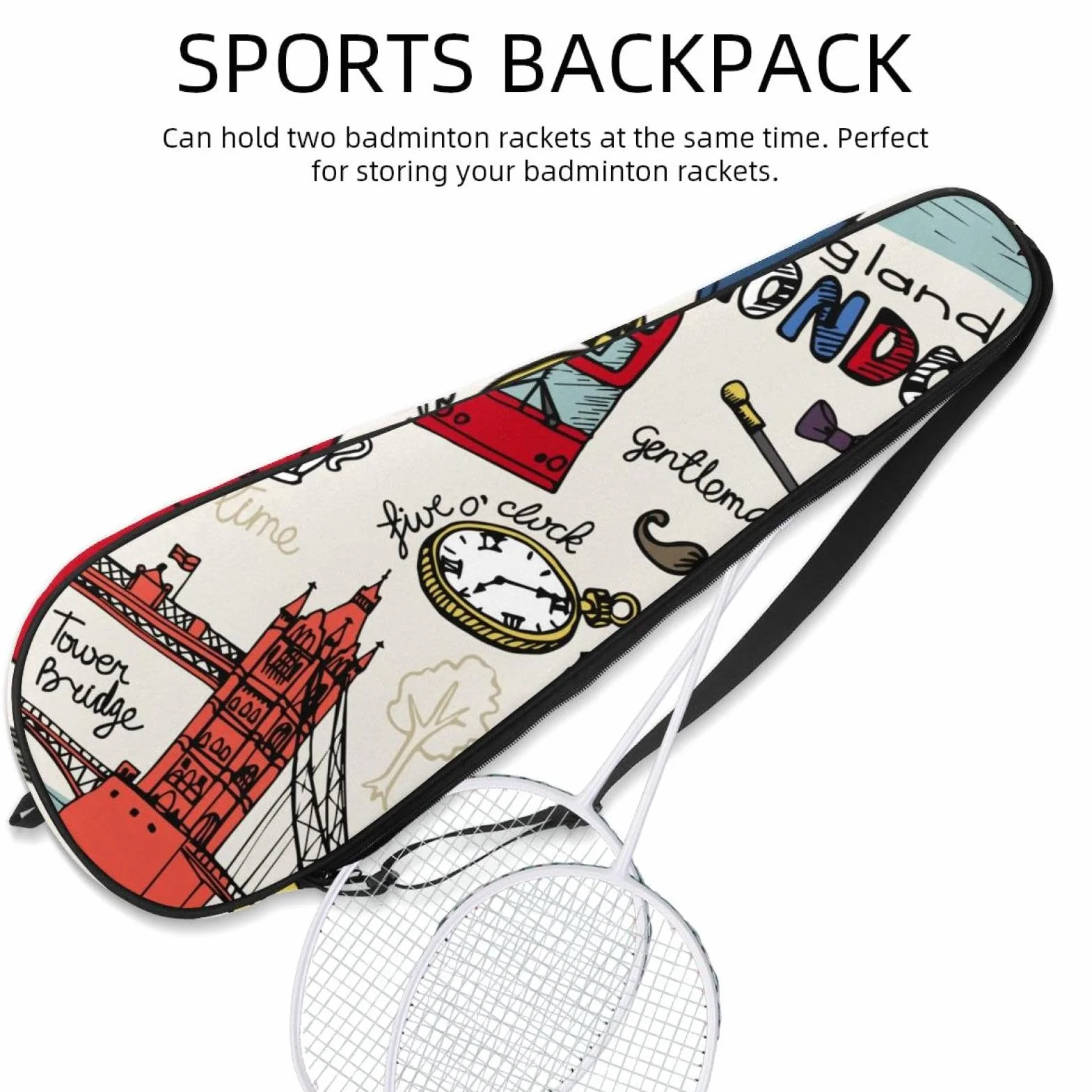 Bolsa para raqueta de bádminton, bolsa de raqueta de bádminton, bolsa de raqueta de tenis, bolsa de remo para 2 raquetas, símbolo de signo de referencia de viaje de Inglaterra