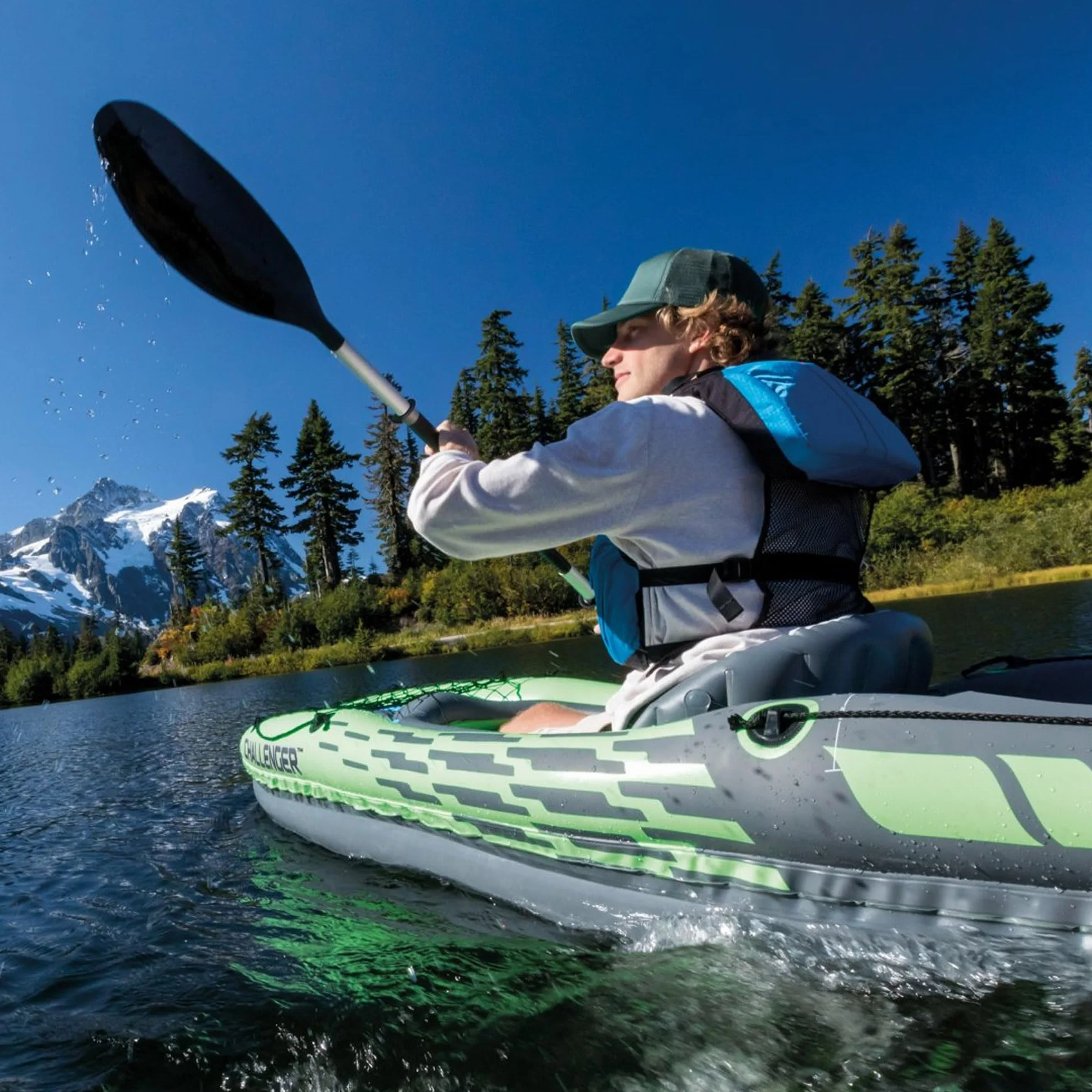 Intex Challenger Kayak, Man Inflatable Canoe with Aluminum Oars and Hand Pump
