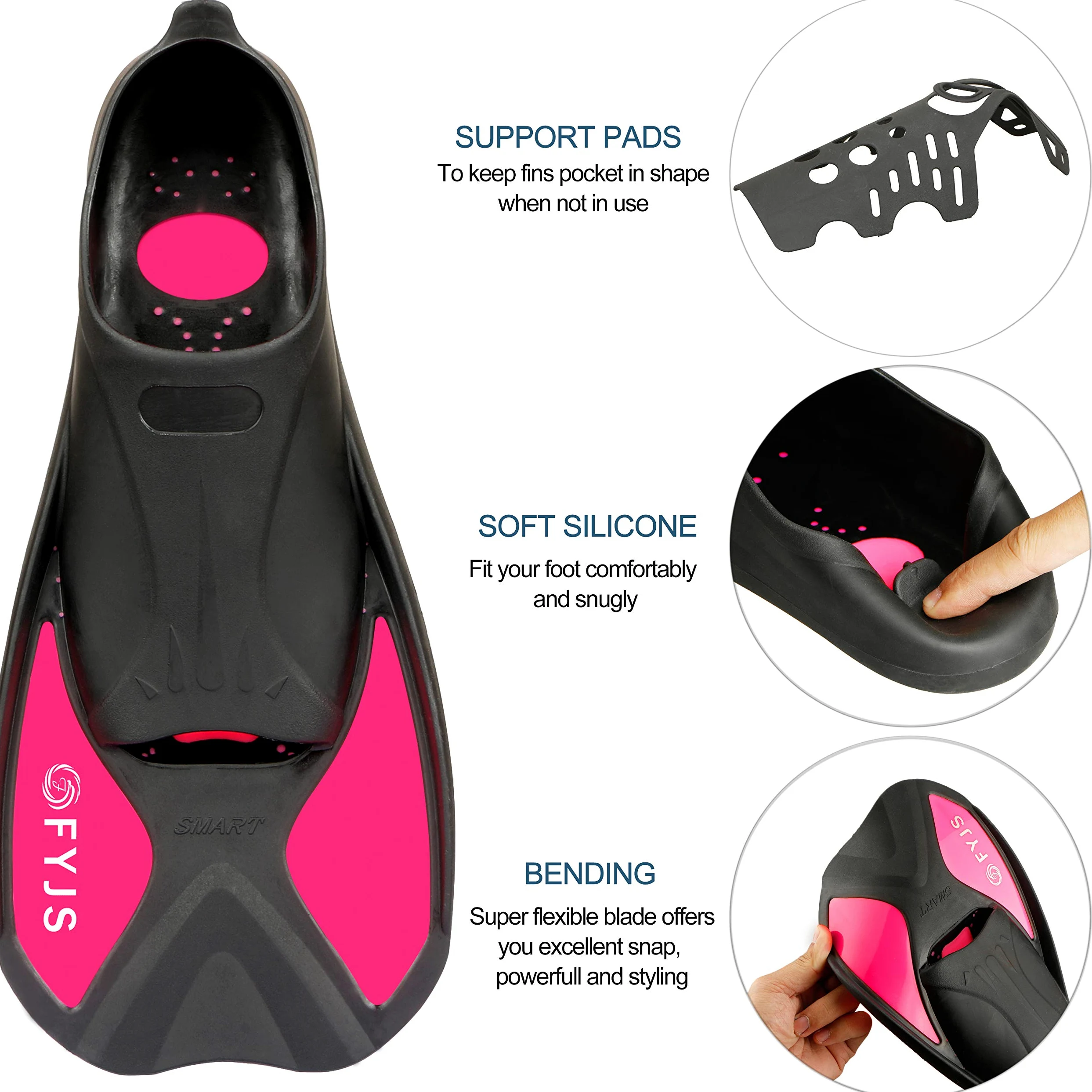 Aletas de natación cortas, tamaño de viaje, con bolsa de transporte de malla para adultos hombres y mujeres, S(MENS:5-6;WOMENS:6-7), Rojo rosa