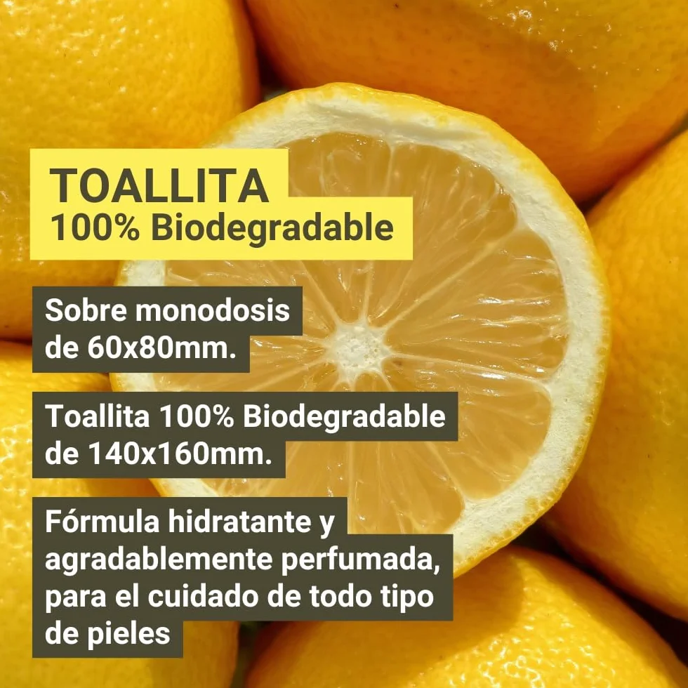 Toallitas de Limón para las Manos 500 Und. 100% Biodegradable Sin Parabenos Fabricado en España