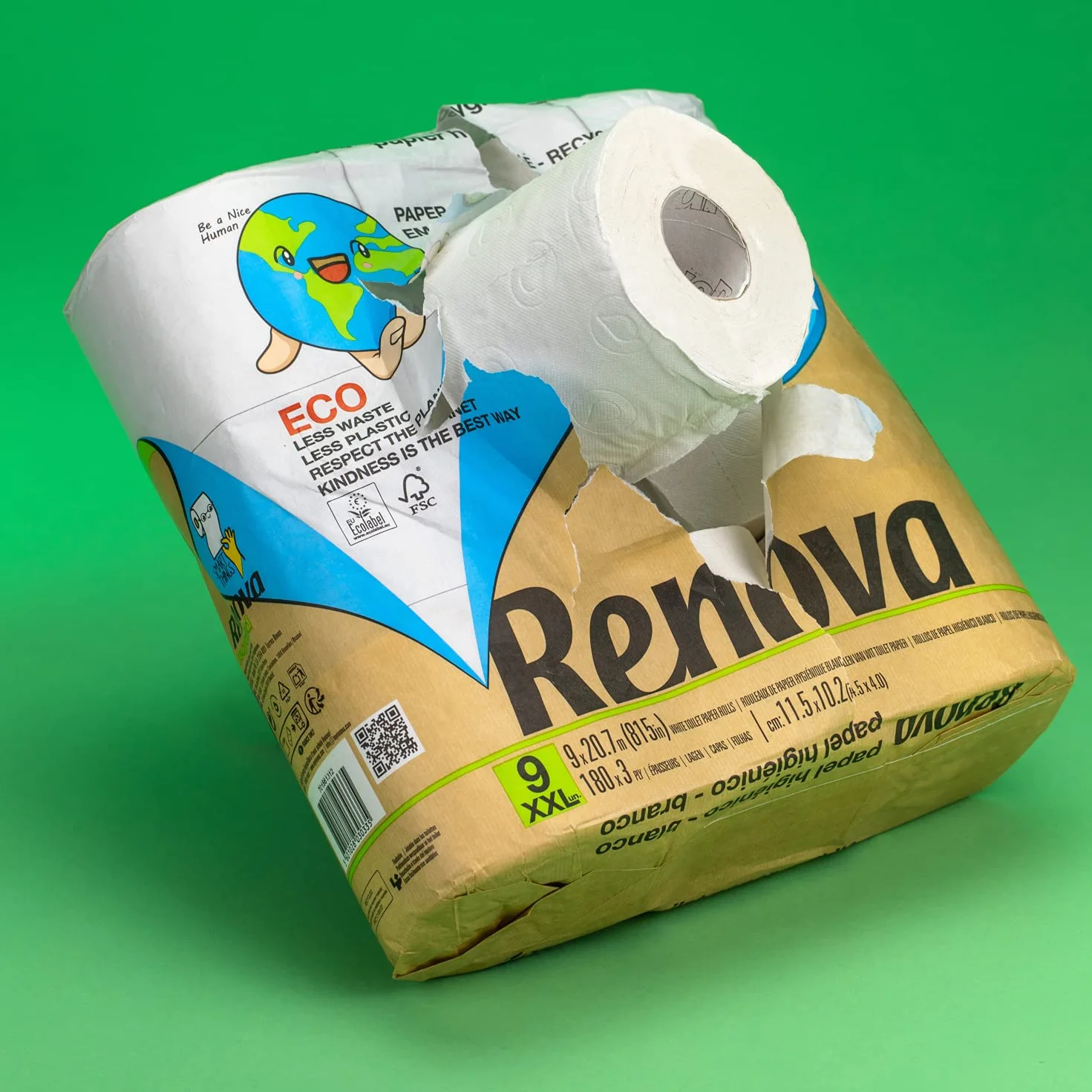 Renova Papel Higiénico Reciclado 9 Rollos Sin Plásticos FSC Ecolabel