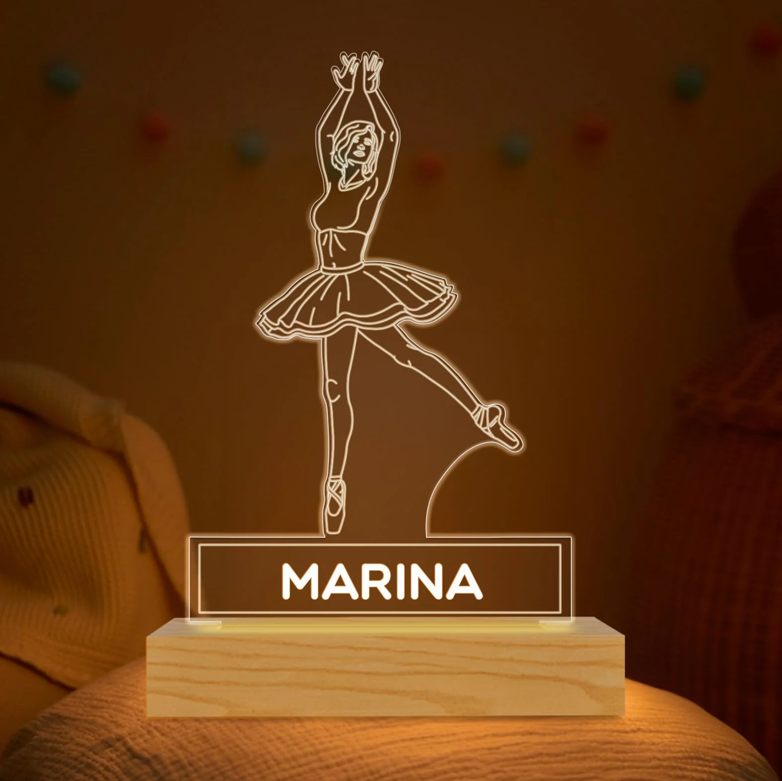 Lámpara Personalizada Bailarina con Nombre LED Nocturna Mesita de Noche Decoración Regalo Original
