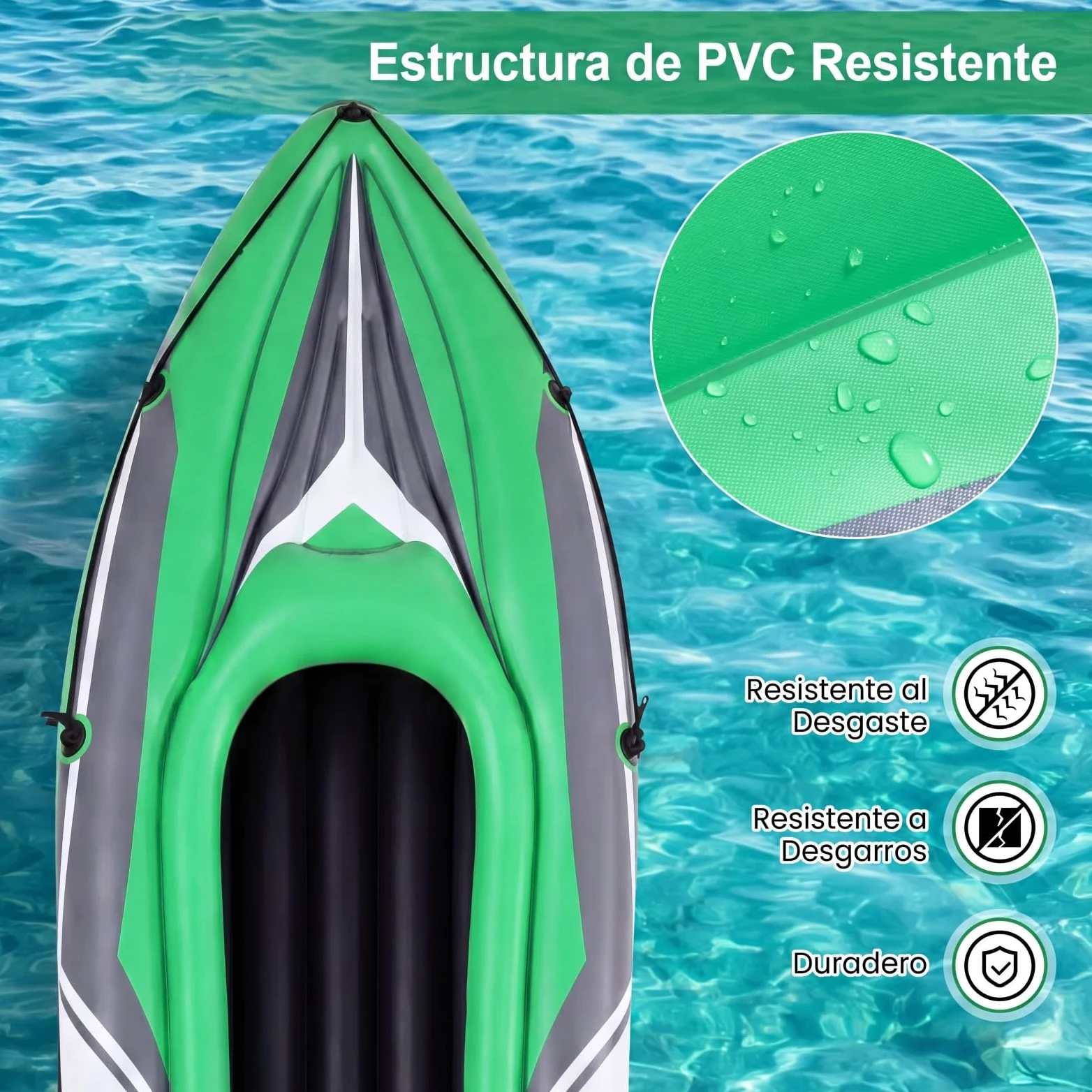 COSTWAY Kayak Hinchable 2 Plazas, Barca Hinchable con Remos de Aluminio, Asientos y Reposapiés Hinchables, Kayak Inflable para 2 Personas con Bomba Manual para Adultos, Carga 160 kg, 350 x 78 x 47 cm