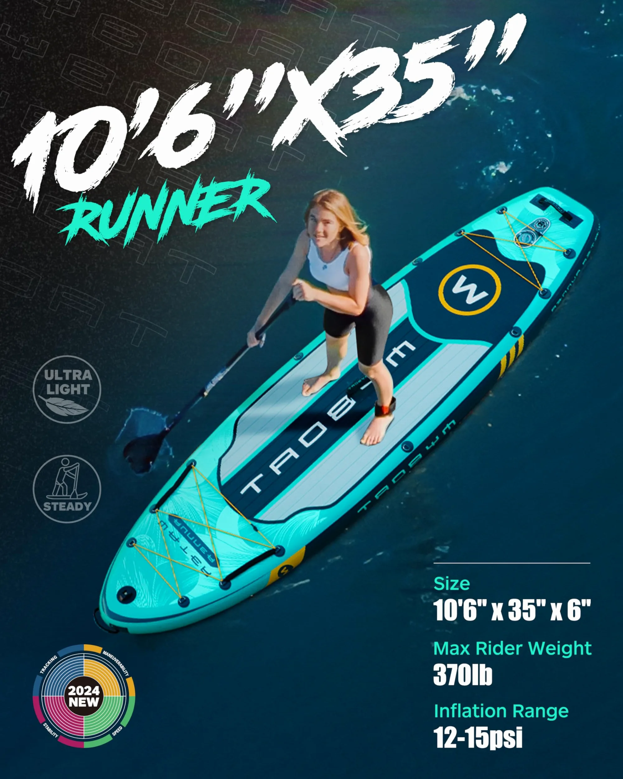 MYBOAT Tabla de Paddle Surf Hinchable 320cm - 10,6" con Accesorios Incluidos de Primera Calidad, Remo Ajustable, Bomba de Mano, Mochila de Transporte. 320 x 89 x 15 cm, Soporta hasta 168Kg