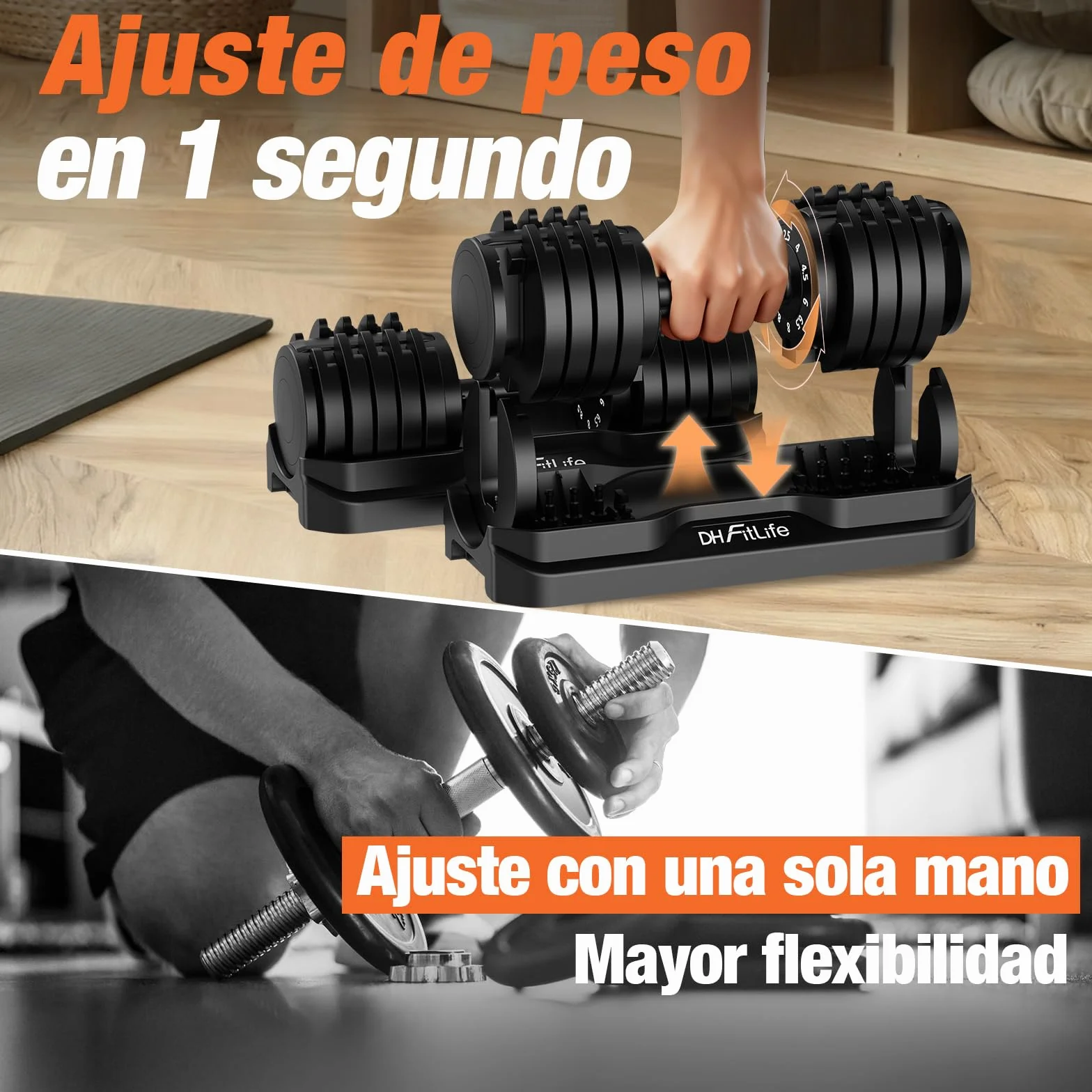 DH FitLife Mancuernas Ajustables 12kg/25kg – Pesas Regulables de 2,5–12kg / 4–25kg con 10 Niveles, Juego de Mancuernas con Discos de Peso, Pesas Variables 10 en 1