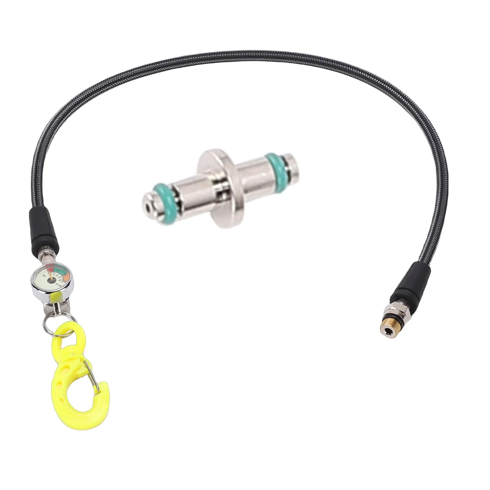 XUMIUZIY Manómetro de Buceo, Medidor Sumergible que Brilla en la Oscuridad con Manguera y Gancho BCD (65CM)