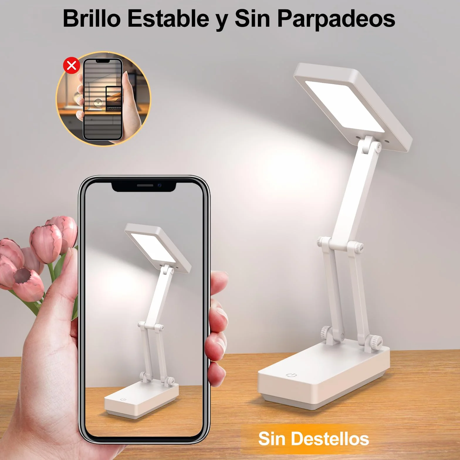 Lámpara Escritorio LED Recargable 2400 mAh Plegable Táctil 3 Modos