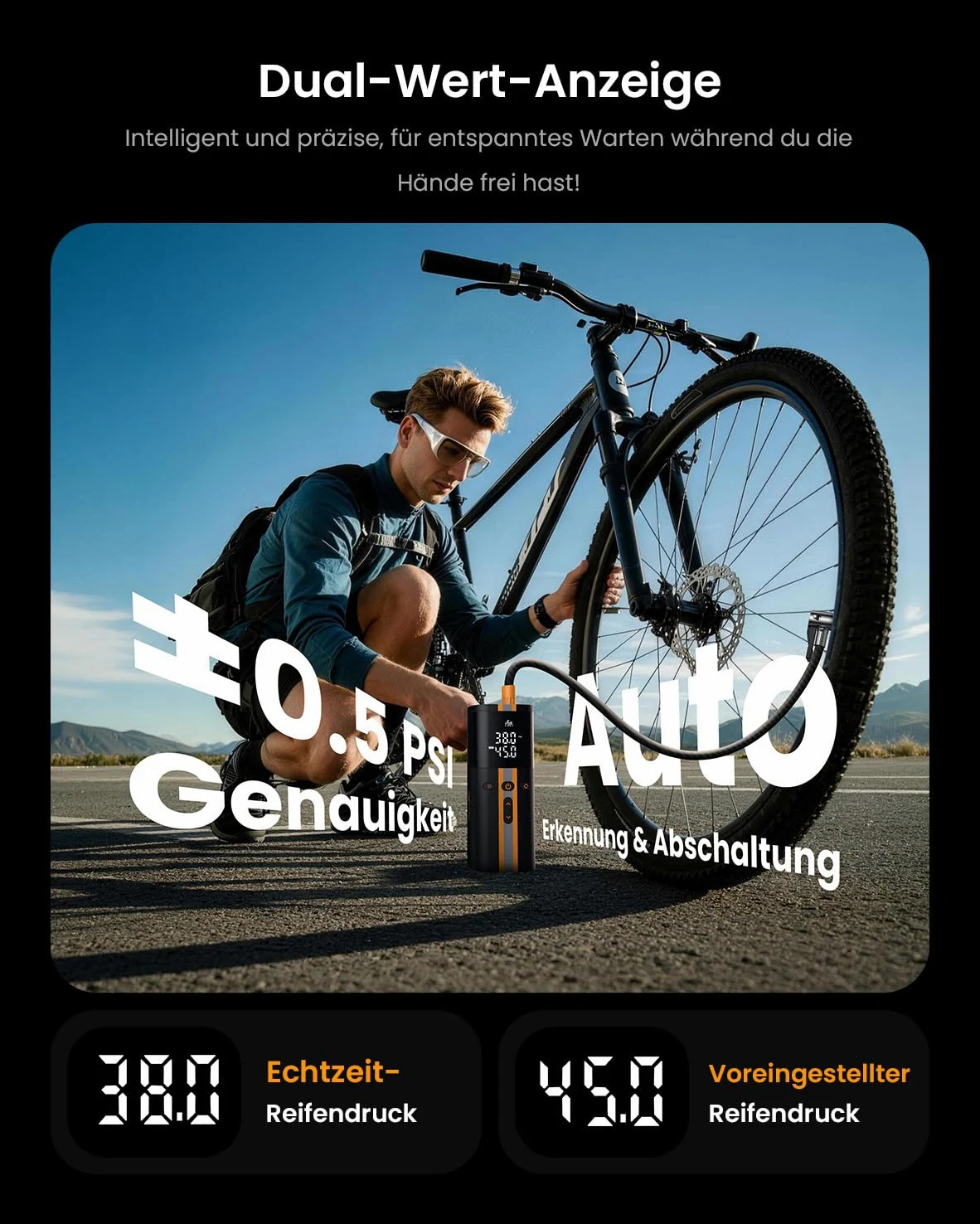 TowerTop Mini bomba de aire de bicicleta eléctrica de 100 PSI para bicicleta de carretera, bomba de aire portátil para neumáticos de bicicleta Schrader y Presta con batería recargable