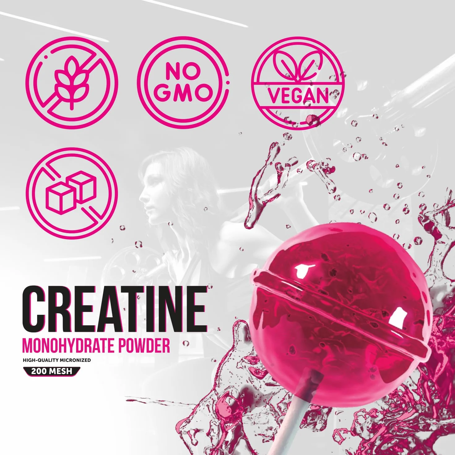 Foodelis Creatina Monohidratada en Polvo 500 g – Sabor Lollipop – Creatina Micronizada – Alta Pureza – Vegana