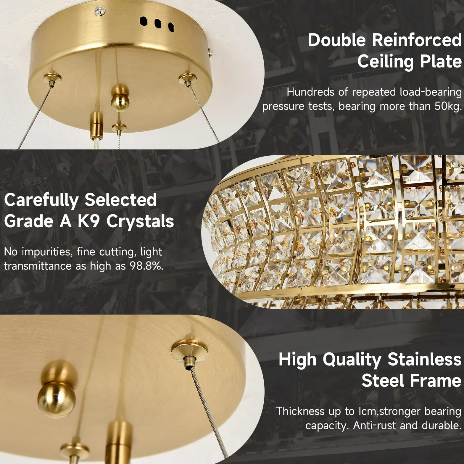 Lámpara de araña moderna de cristal dorado LED 50 cm ajustable para vestíbulos
