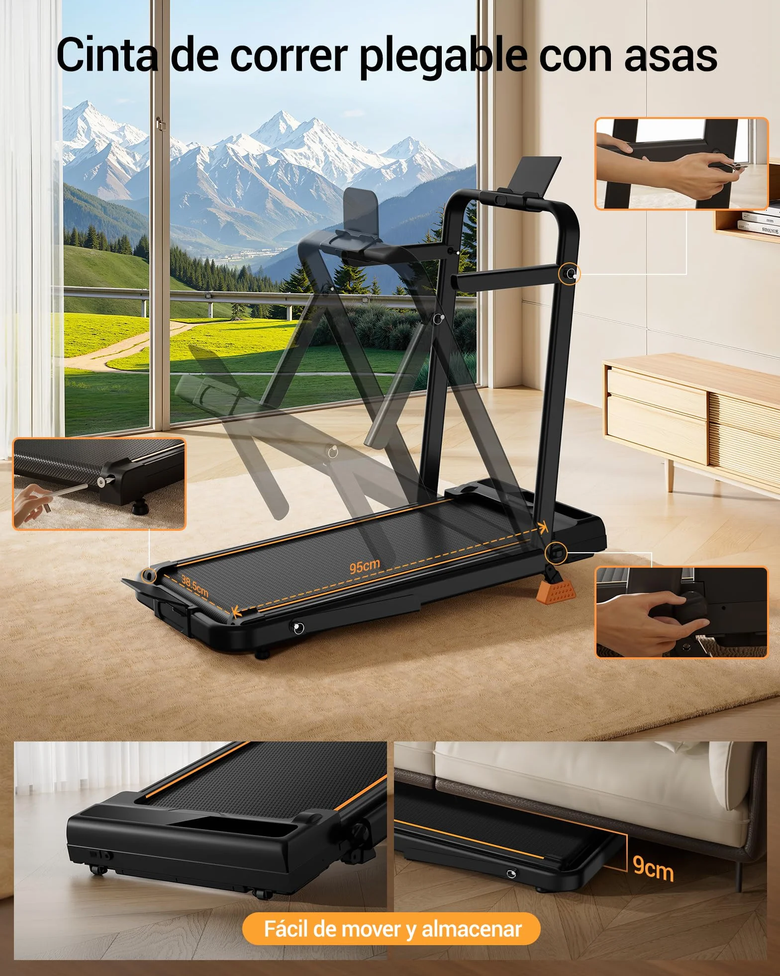 LONTEK 3.0HP Cinta de Andar Plegable 16%, 10KM/H Walking Pad 159 KG | Caminadora Para Casa, LED y Mando, 6 in 1 Cinta de Correr Inclinada con Asas， Ultrasilenciosa, Ideal Para Oficina
