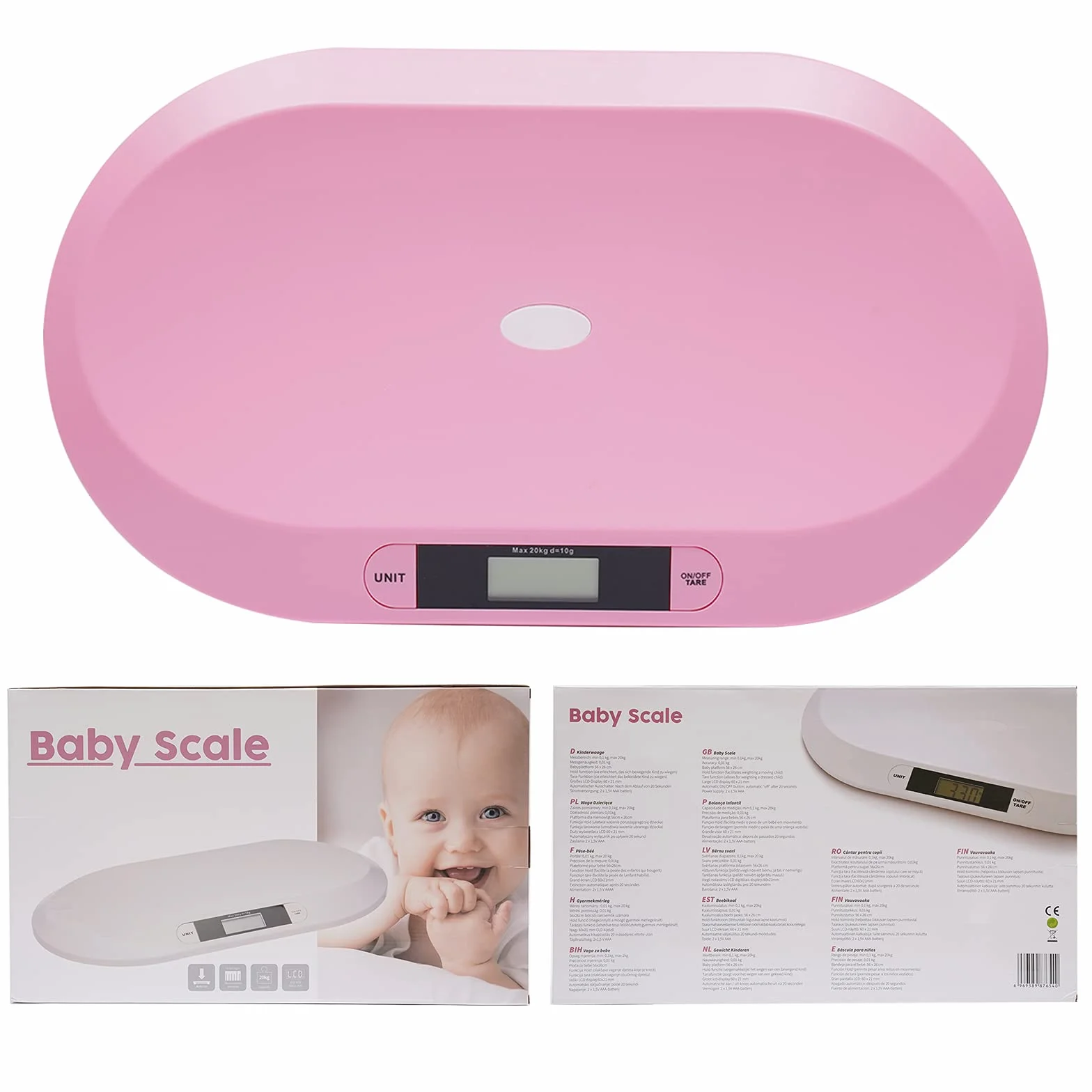 Báscula digital para bebé 20 kg pantalla LCD rosa pesa animales multiusos