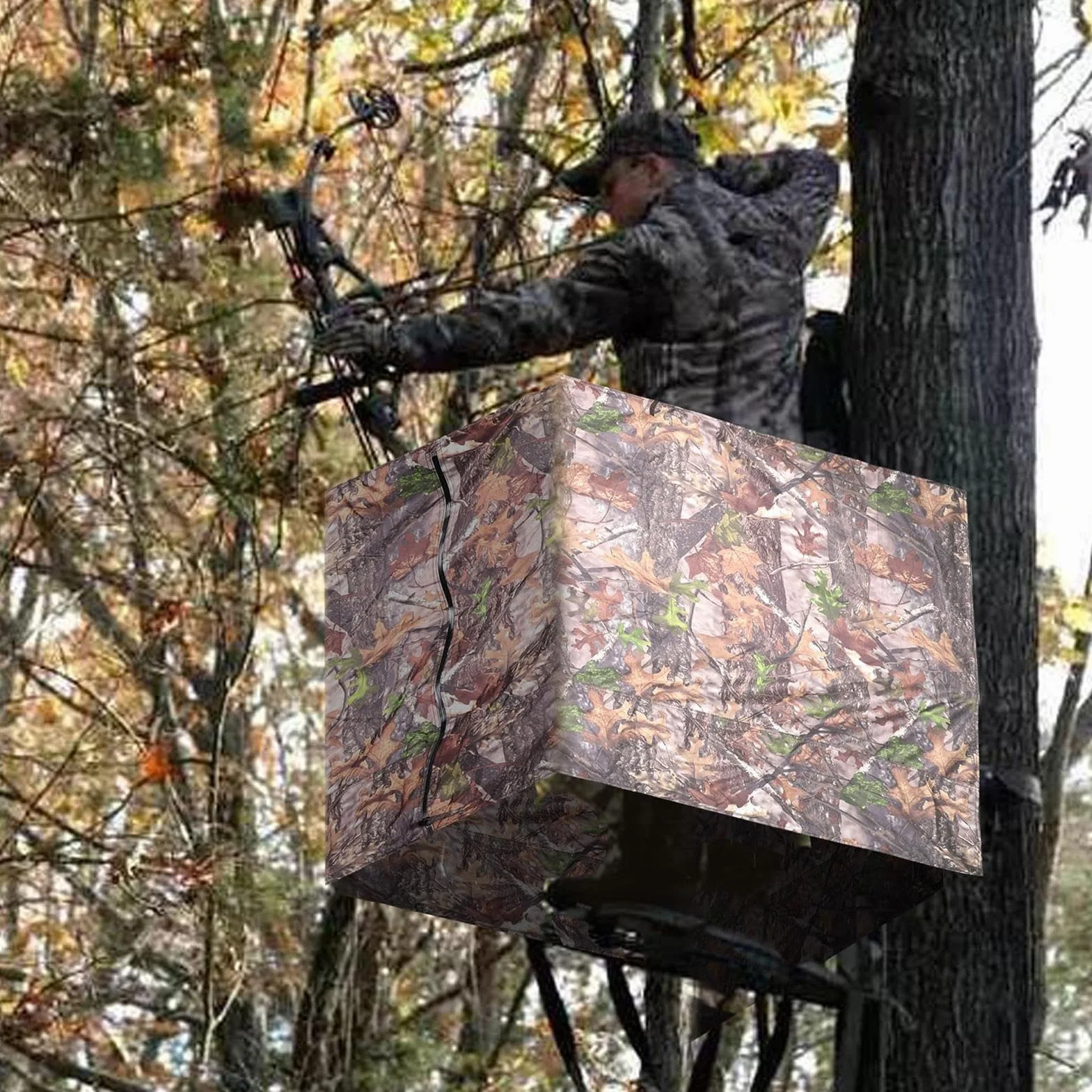 Estor de ciervo | Kit de persianas de ciervo de 3 lados para árbol de caza, cubierta de soporte de ciervo resistente a la intemperie, kit de soporte de escalera de árbol para caza al aire libre