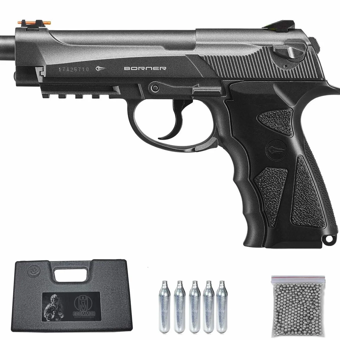 Pack Pistola de balines (perdigones Bolas de Acero BB's). Arma de Aire comprimido CO2 Tipo Beretta 92 Calibre 4,5mm (2.52 Julios)