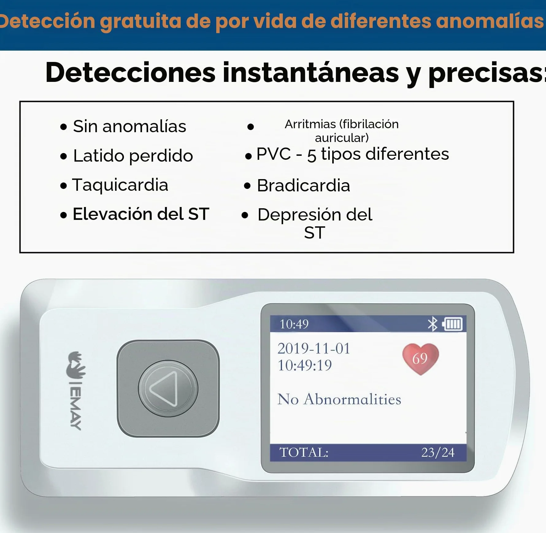 EMAY Monitor Inalámbrico de Salud Cardíaca (para iPhone y Android, Mac y Windows), Monitor Portátil de Frecuencia Cardíaca y Ritmo