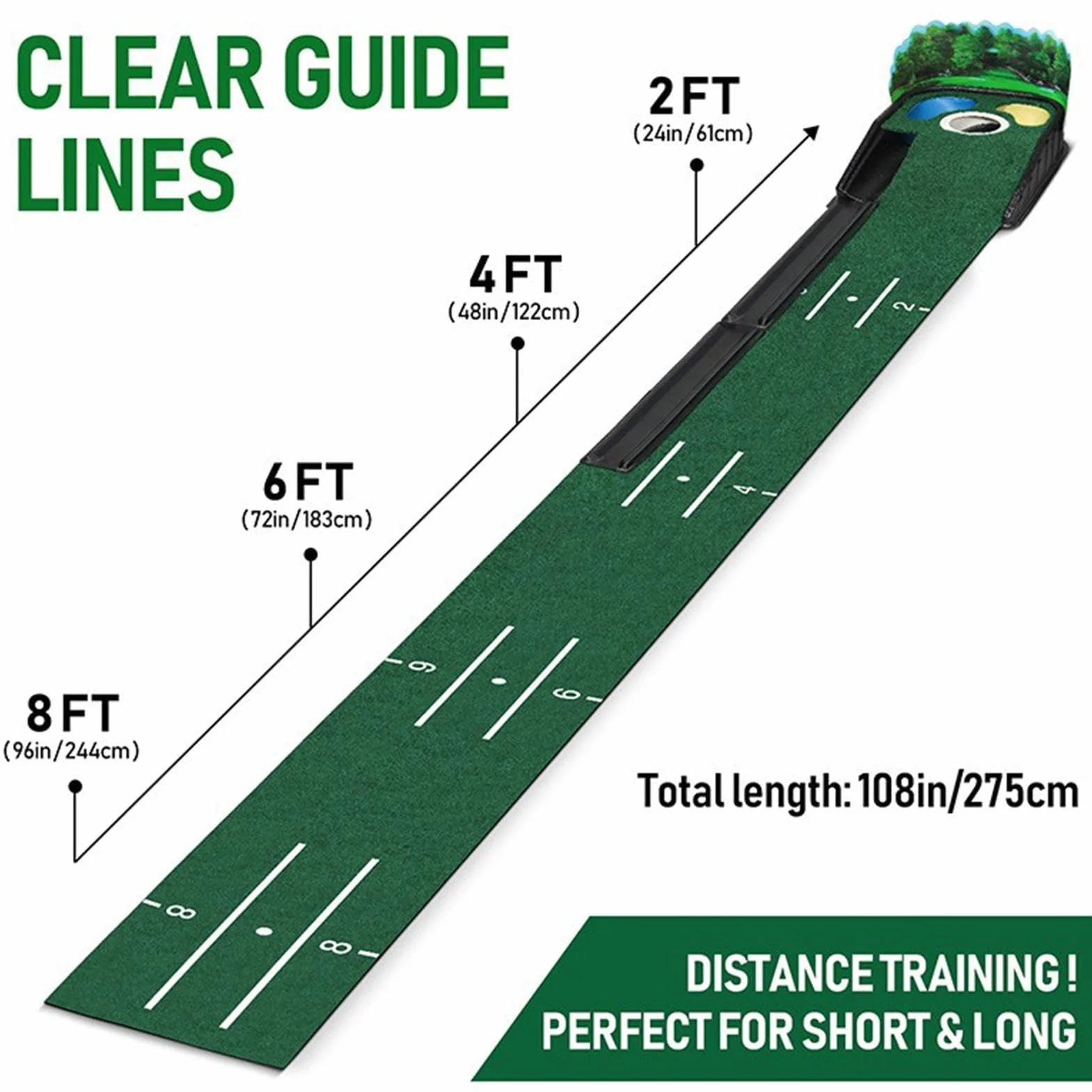 Putting Green Mat, Golf Putting Mat | Estera de golf - Alfombra de terciopelo lujosa con base de madera maciza con retorno automático de bola, accesorios de golf para uso en interiores y exteriores pa