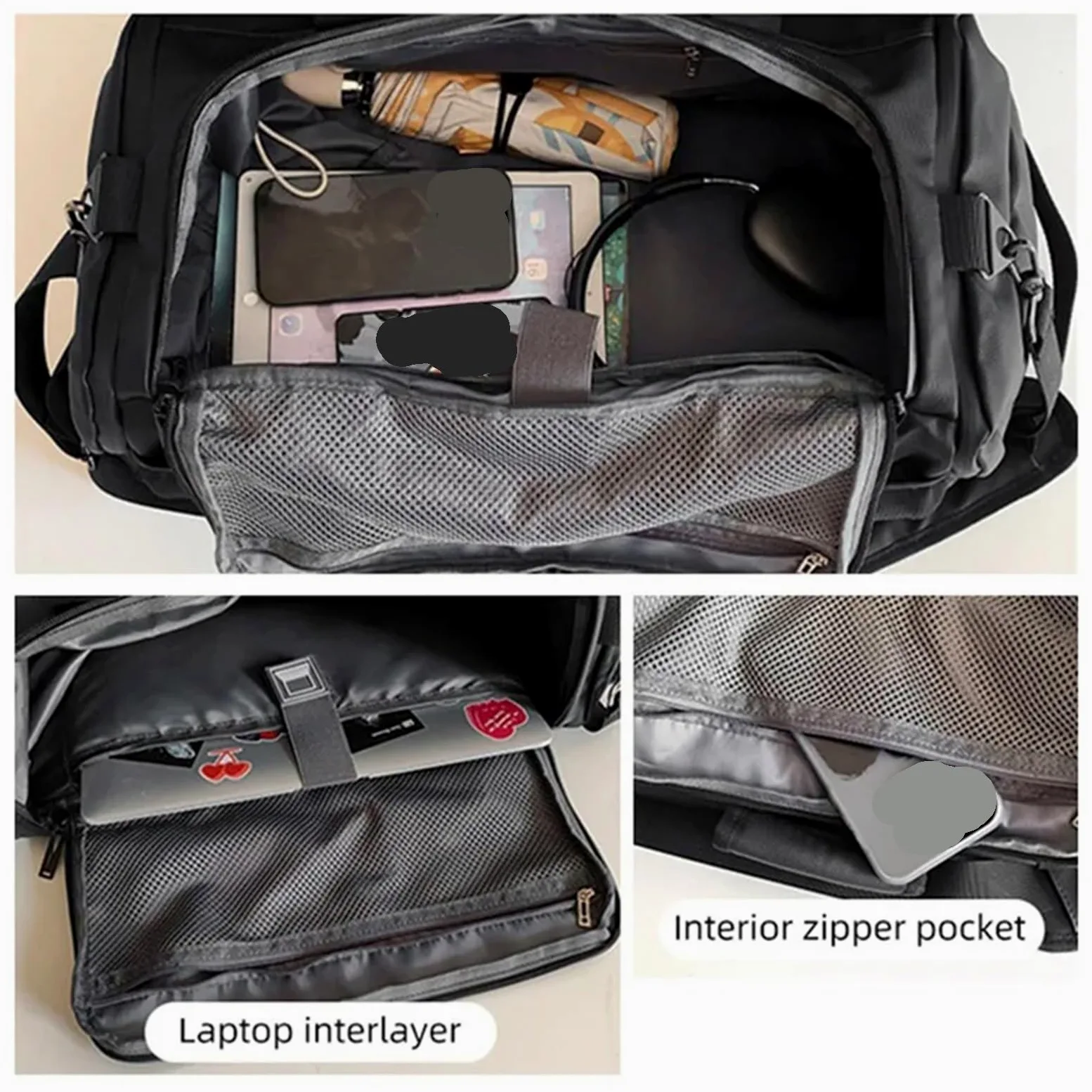 Bolsa De Gimnasio Bolso Grande for Fitness, Bolso Deportivo for Hombre y Mujer, Zapatos húmedos Secos, Bolsillo, Bandolera, natación, Yoga, Gimnasio, Mochila de Viaje(Black L)