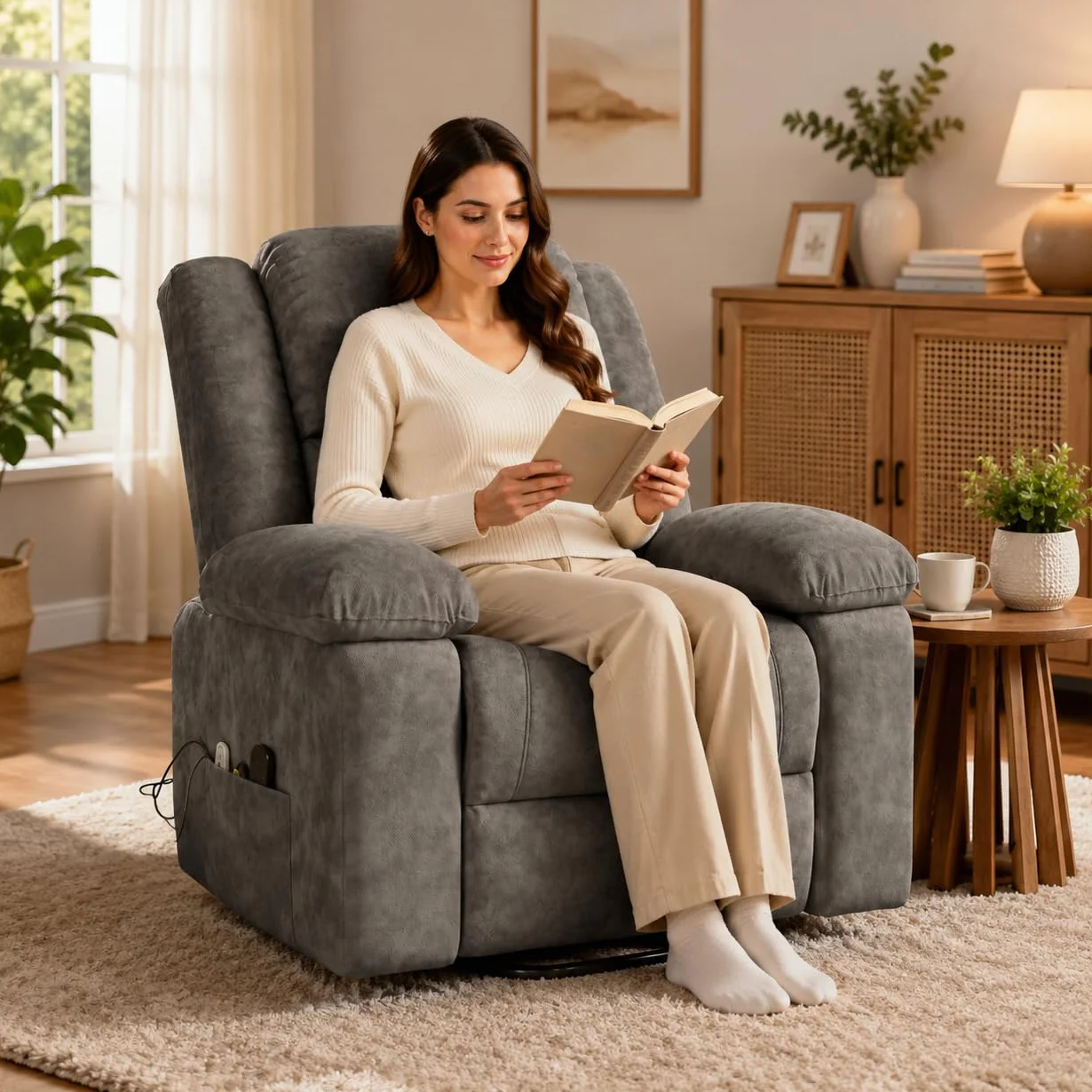 Silla de masaje eléctrica con calefacción reclinable vibración gris