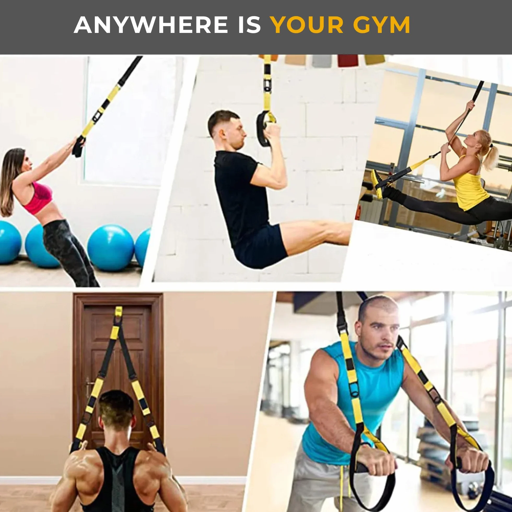 Sistema de Entrenamiento en Suspensión Kit Completo con Anclaje para Puerta y Correas Ajustables