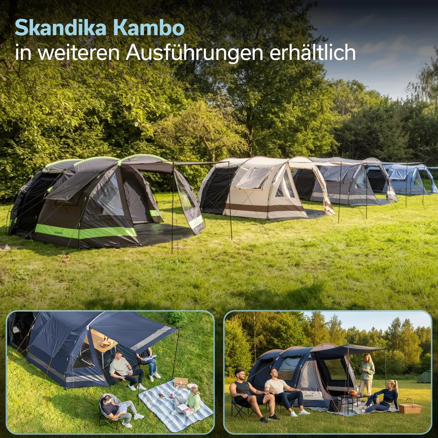 Skandika Tienda de campaña Tipo túnel Kambo Sleeper Protect | para 3/4 Personas - Suelo Cosido - Columna de Agua de 3000 mm - 3 entradas - toldo