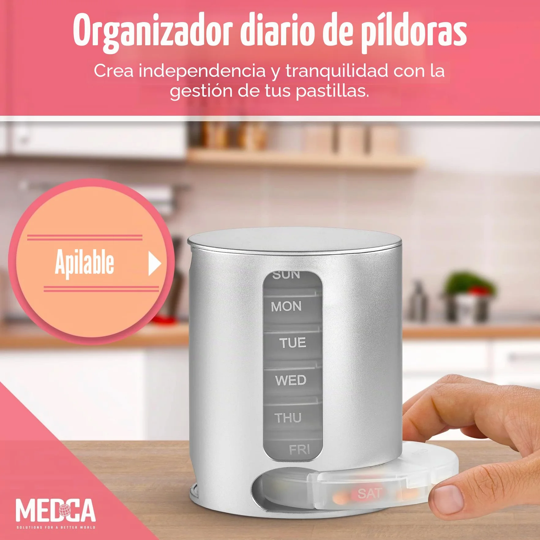Organizador de píldoras diario apilable, recordatorio semanal de medicamentos con 7 cajas