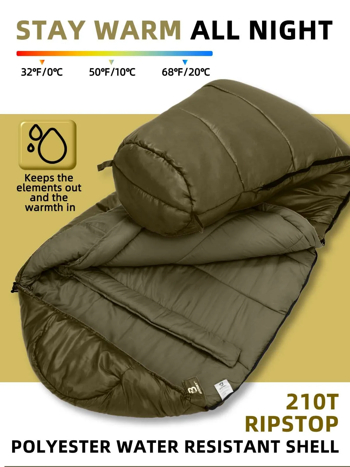 Bessport Saco de Dormir para Acampar para Adultos 3 Estaciones Ultraligero en Ligero Saco de Dormir de Momia cálido y cómodo para Trekking Deportes y Actividades al Aire Libre Senderismo