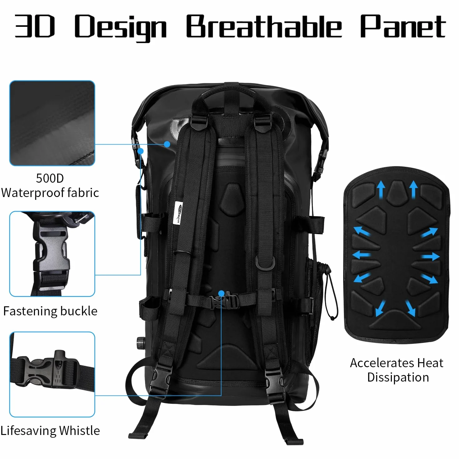 Mochila impermeable resistente al agua – 35 L enrollable flotante bolsa seca mochila para motocicletas y kayak, Negro, 35L, Viajes