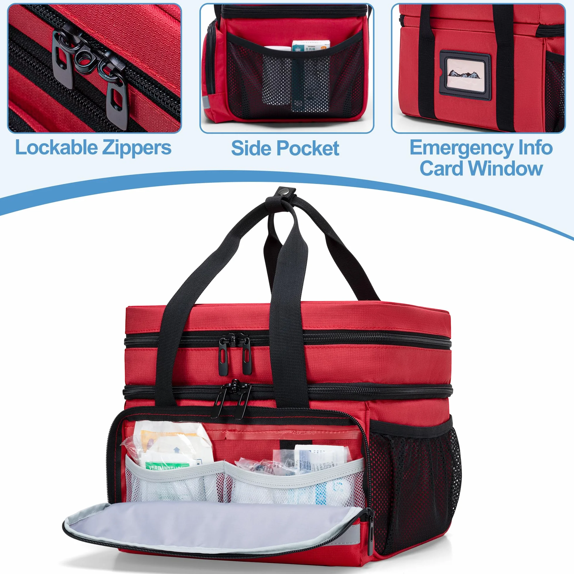 CURMIO Bolsa de primeros auxilios vacía de doble capa, bolsa médica, color rojo