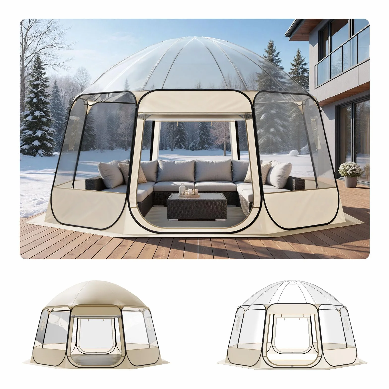 VEVOR Tienda de Campaña Plegable, 458 x 432 x 230 cm, Impermeable y Resistente a Los Rayos UV, Tienda Transparente con Ventanas y Vista Panorámica de 540° para 12-15 Personas para Patio y Jardín