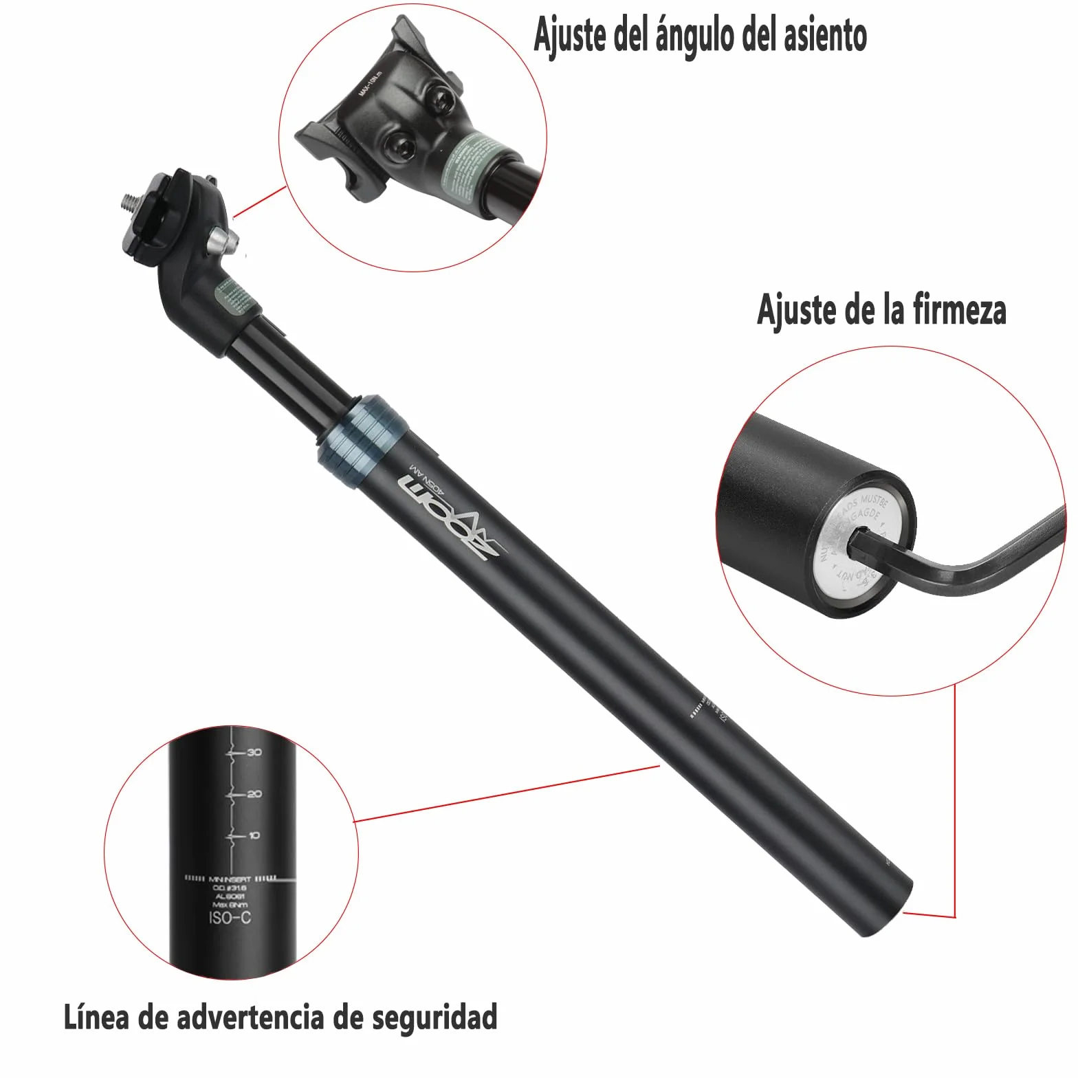 Tija de sillín de Bicicleta con suspensión, tija de sillín con Resorte, diámetro 27,2mm/30,8 mm/30,9mm/31,6 mm,Adecuada para Bicicletas eléctricas, Bicicletas de montaña, Bicicletas urbanas