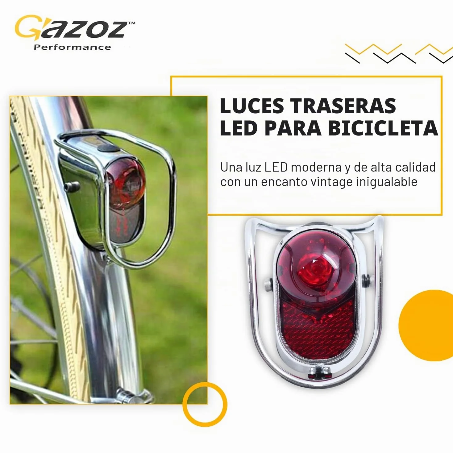 Accesorios para Bicicleta – Luces traseras LED traseras – Cromo Old School Vintage Classic Tour con Pilas (LM-002)