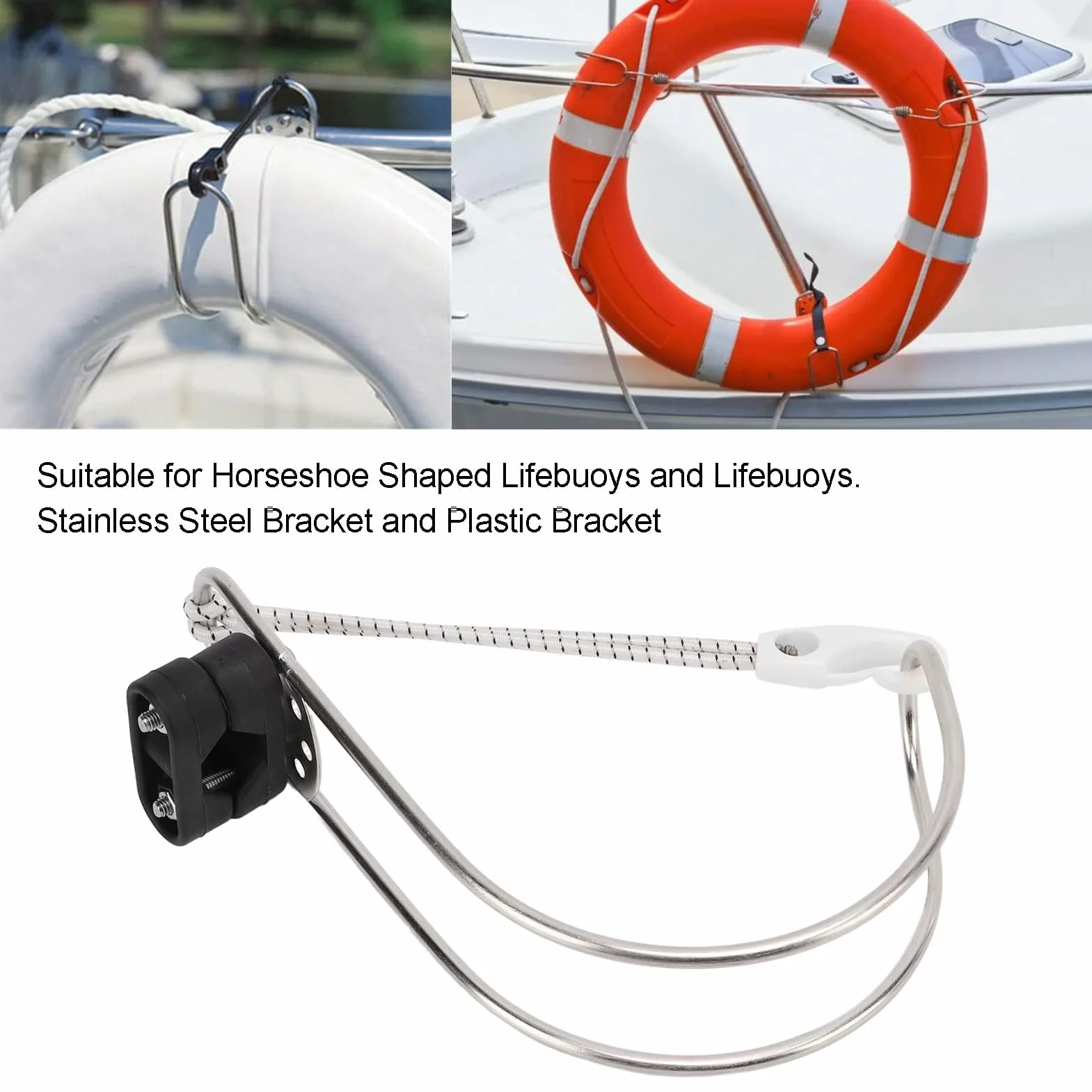 Soporte de Herradura Salvavidas Soporte de Aro Salvavidas Marino con Ajuste de Ángulo Flexible Pulido Metálico para Barco