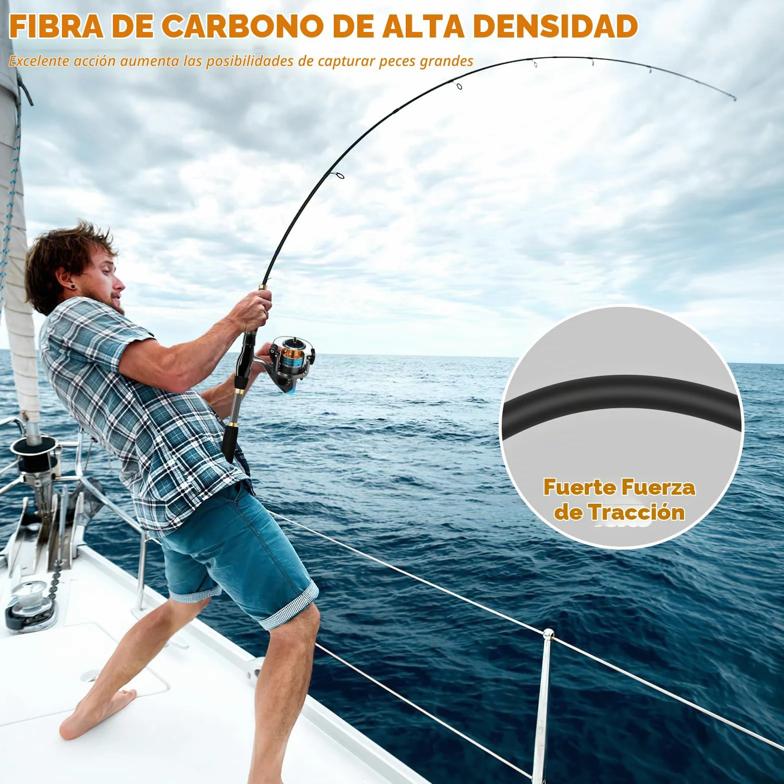Ertisa Caña de pescar Spinning, 2,1 m de fibra de carbono, cañas de pescar telescópicas, set combinado caña de spinning y carrete de pesca cebo de pesca, kit de bolsa de transporte para mar y agua