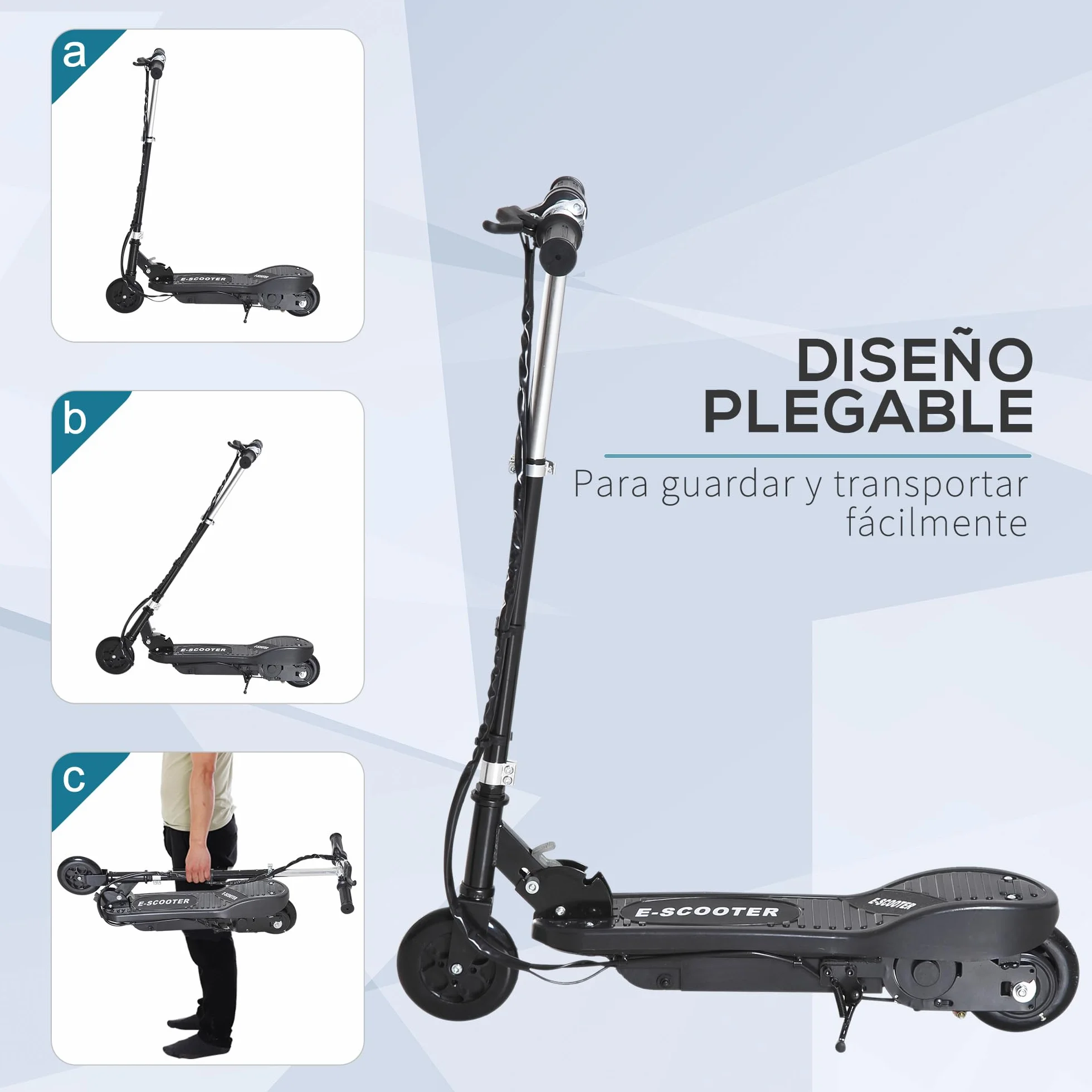 HOMCOM Patinete Eléctrico para Niños Scooter Plegable 24V 12 km/h Carga 50 kg Negro