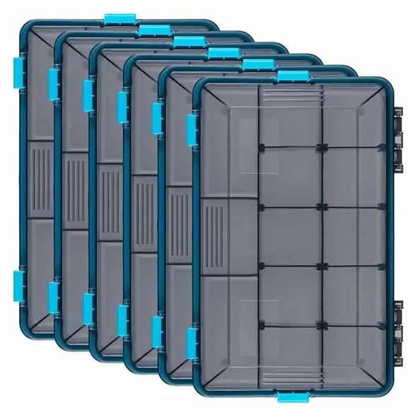 Paquete de 6 cajas de aparejos de pesca impermeables 3600 bandejas de aparejos con separadores extraíbles, organizador de almacenamiento de plástico