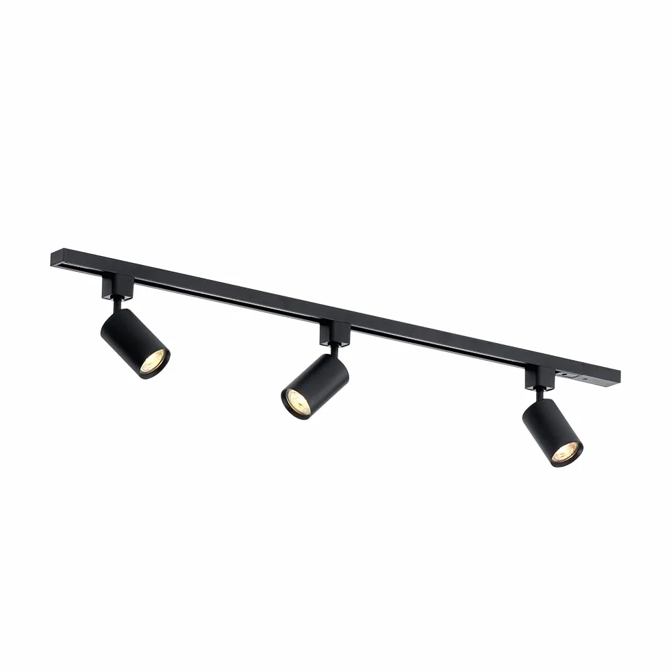 Qub Focus III Foco de techo monofásico 100 cm 3 cabezales GU10 riel de 1 m forma I negro extensible flexible LED iluminación de riel diseño moderno