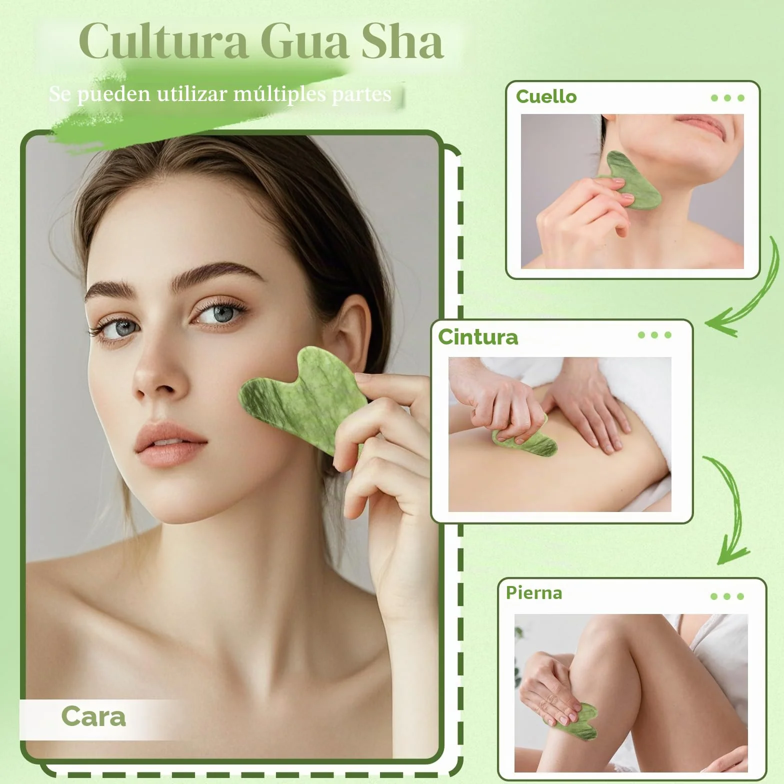 Flagest Gua Sha Natural Jade Facial Massager Antiarrugas