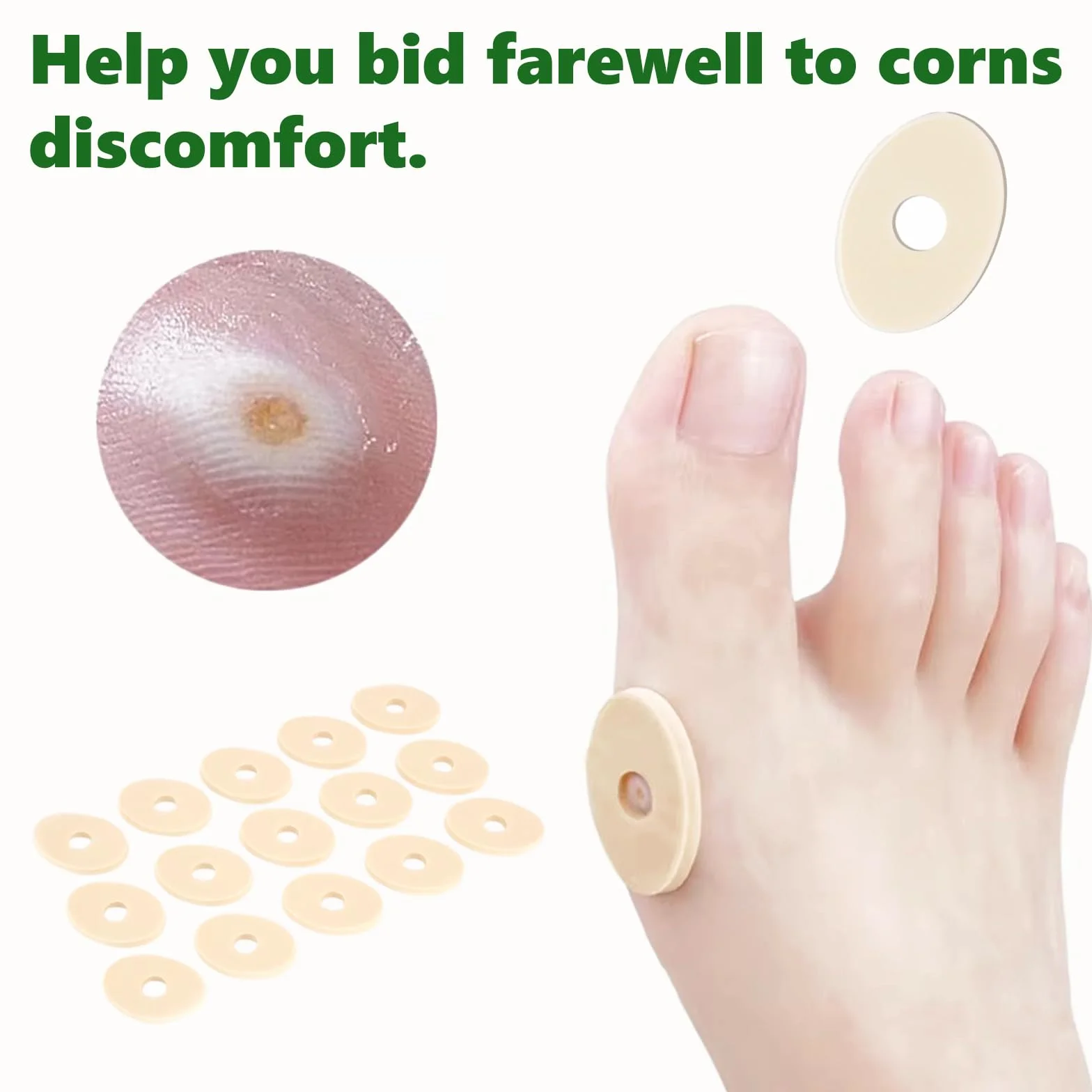 Cojines de Maíz Autoadhesivas 60 Piezas, Espuma de Látex Suave, Antifricción, Reduce el Dolor de Pies y Talón