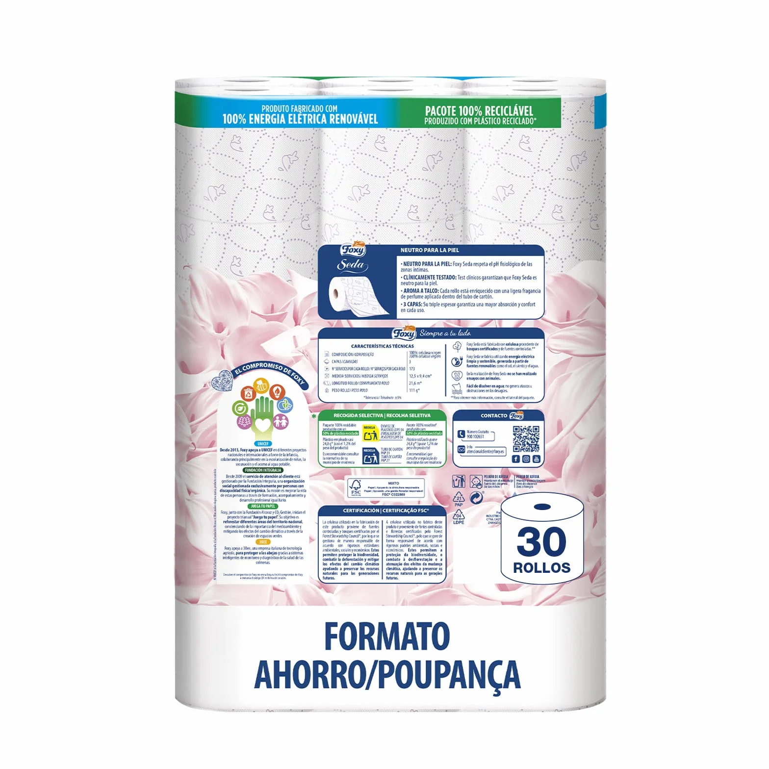 Papel higiénico 30 rollos 173 servicios FSC Neutro para la piel