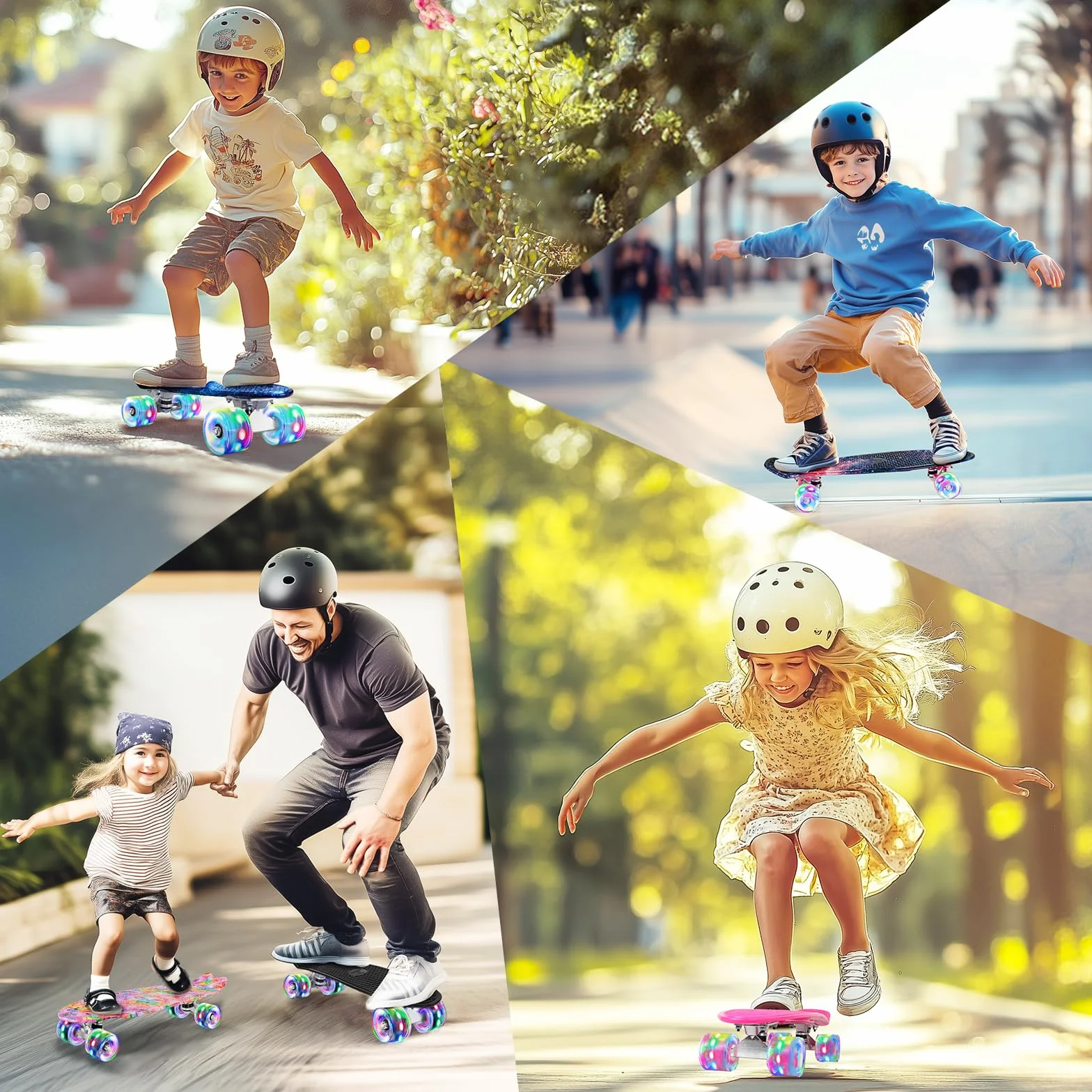 BELEEV Skateboard Complete 22 x 6 Inch Mini para Niños Principiantes Ruedas LED PU con Herramienta en T Monopatín 55cm