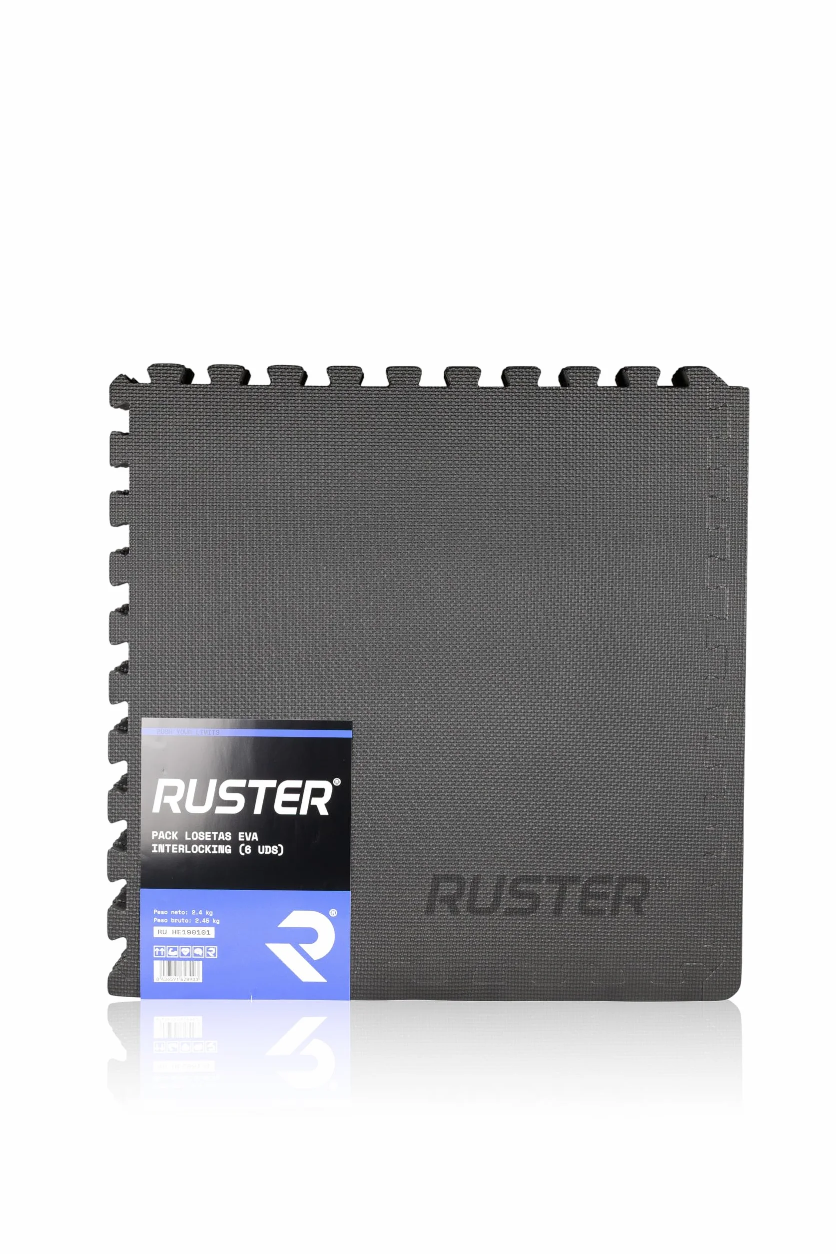 RUSTER Suelo Gimnasio EVA Interlocking Pack 6 Losetas Bicolor 62x62x1,2cm Esterilla Fitness Antideslizante Tipo Puzzle