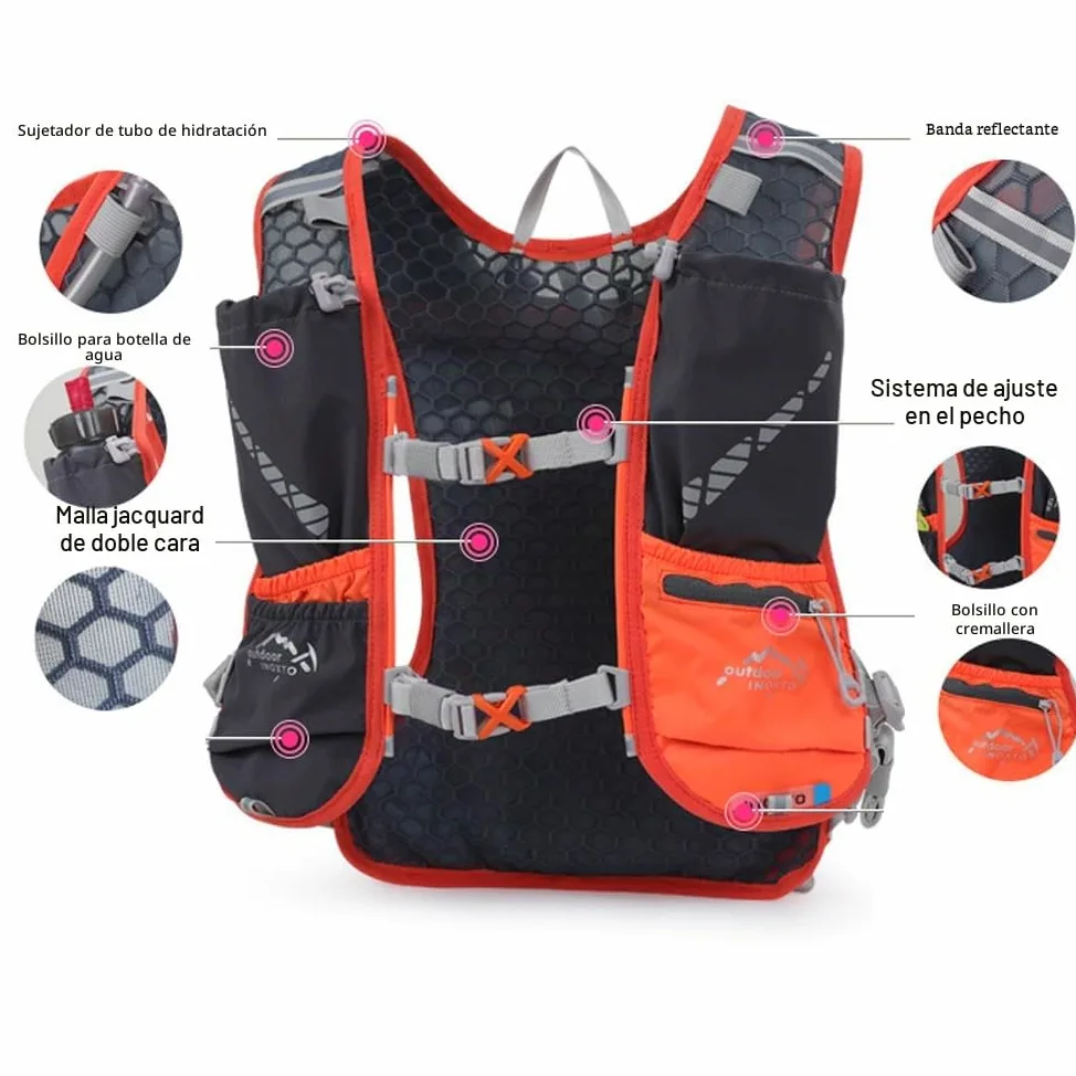 Lixada 5L Mochila de Hidratación para Senderismo con 1 * 1.5vejiga de Agua y 2 * 450ML Botellas de Agua Blandas Mochilas Hidratación para Al Aire Libre Ciclismo Camping Senderismo Alpinismo