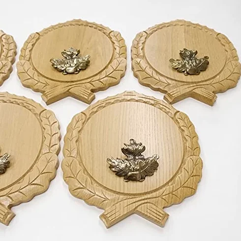 GTK Oferta 5 placas de cuña talladas de roble claro AF 19 cm con 5 hojas de roble, portada grande, cuña, tabla de especias, cartel trofeo.