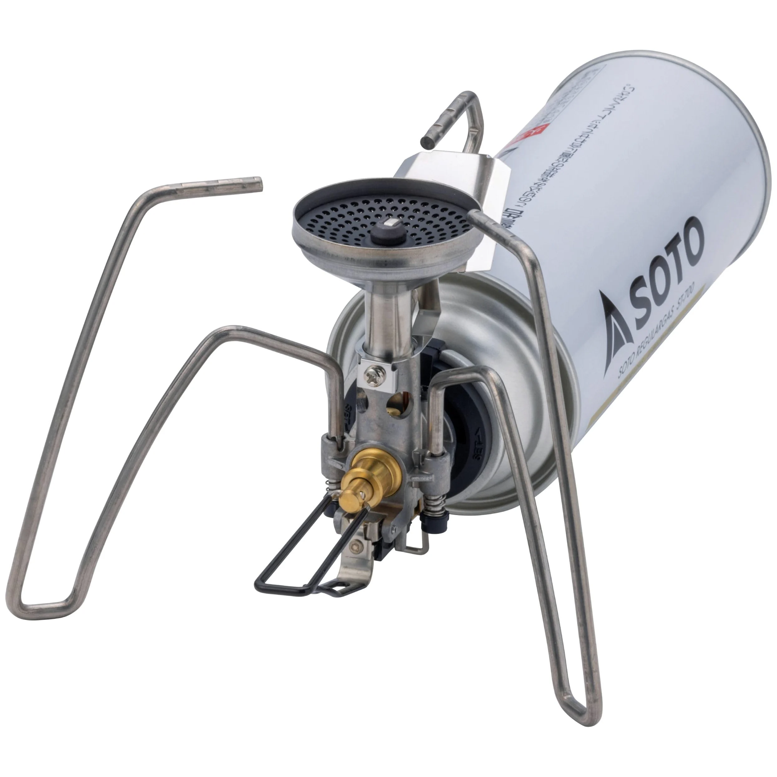 SOTO TriTrail Hornillo de gas para camping (135 g) – Cocina ultraligera para exteriores para cartuchos MSF-1a, con encendido piezoeléctrico, cabezal cóncavo, micro regulador, fabricado en Japón