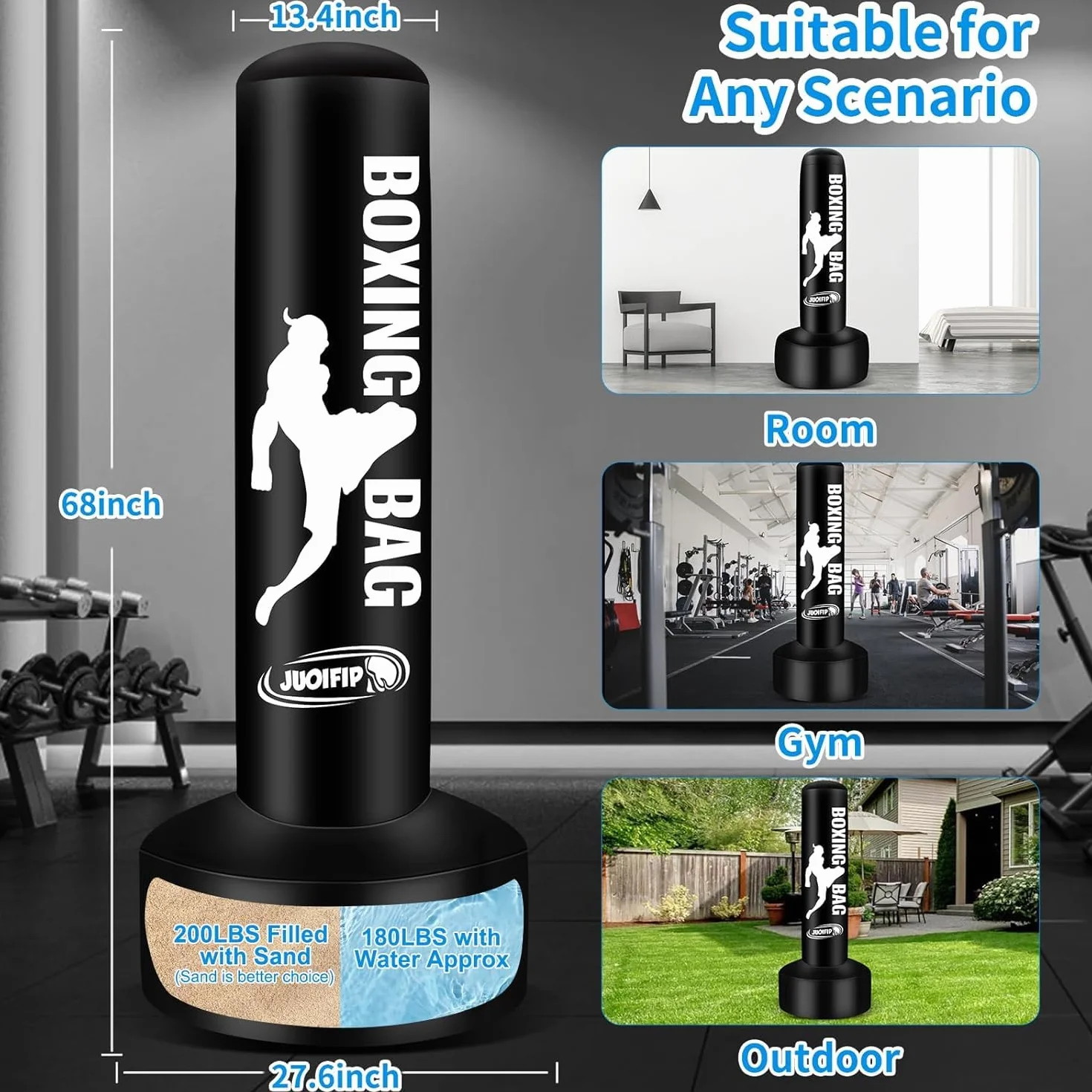 YORWHIN 180cm Saco de Boxeo Pesado Adultos, Inflable Freestanding Bolsa Kickboxing MMA Muay Thai Entrenamiento