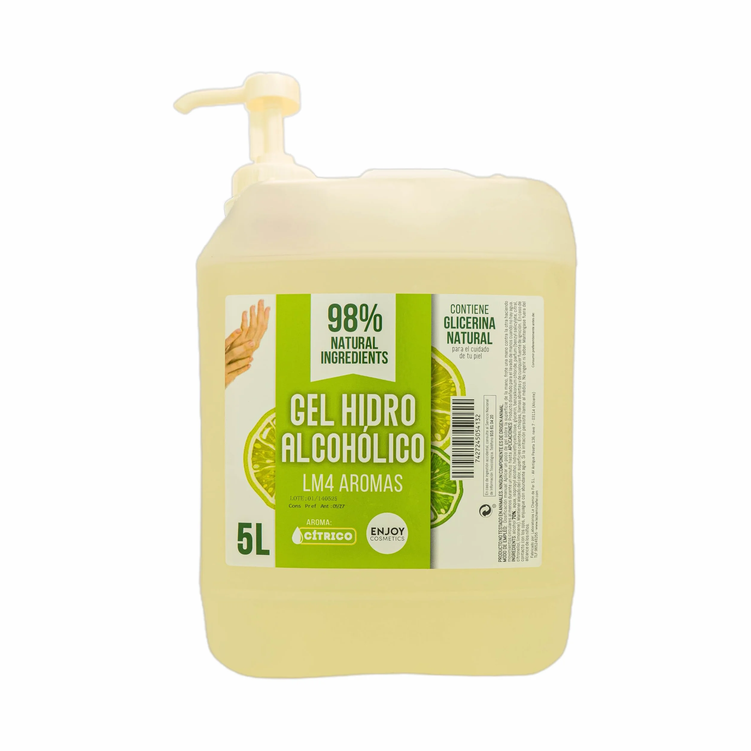 ENJOY COSMETICS Gel Hidroalcohólico Aroma Cítrico 5L 70% Alcohol con Glicerina Natural