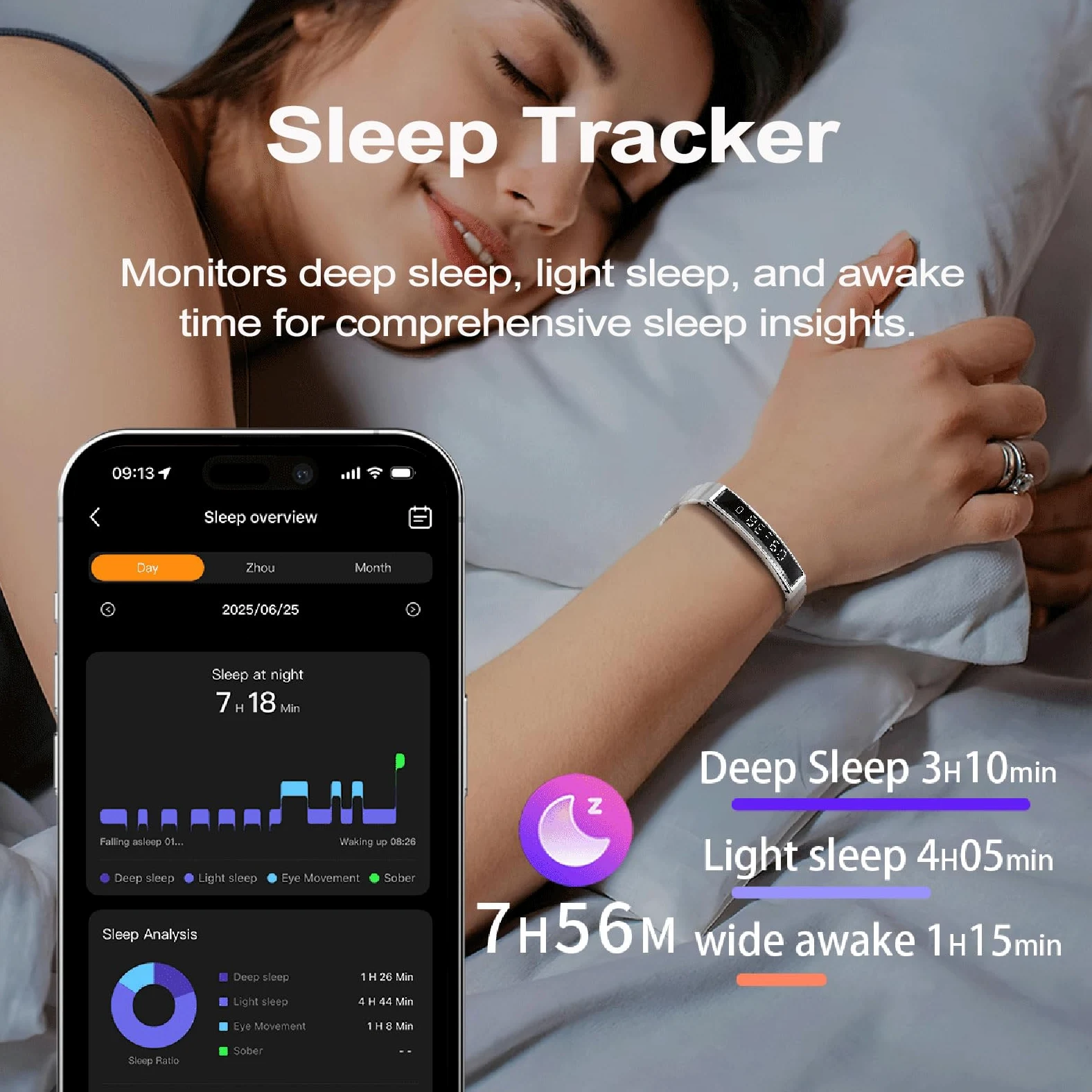 findtime Pulsera inteligente con podómetro, monitor de actividad estrecha, monitor de sueño, IP68, resistente al agua, para iOS y Android