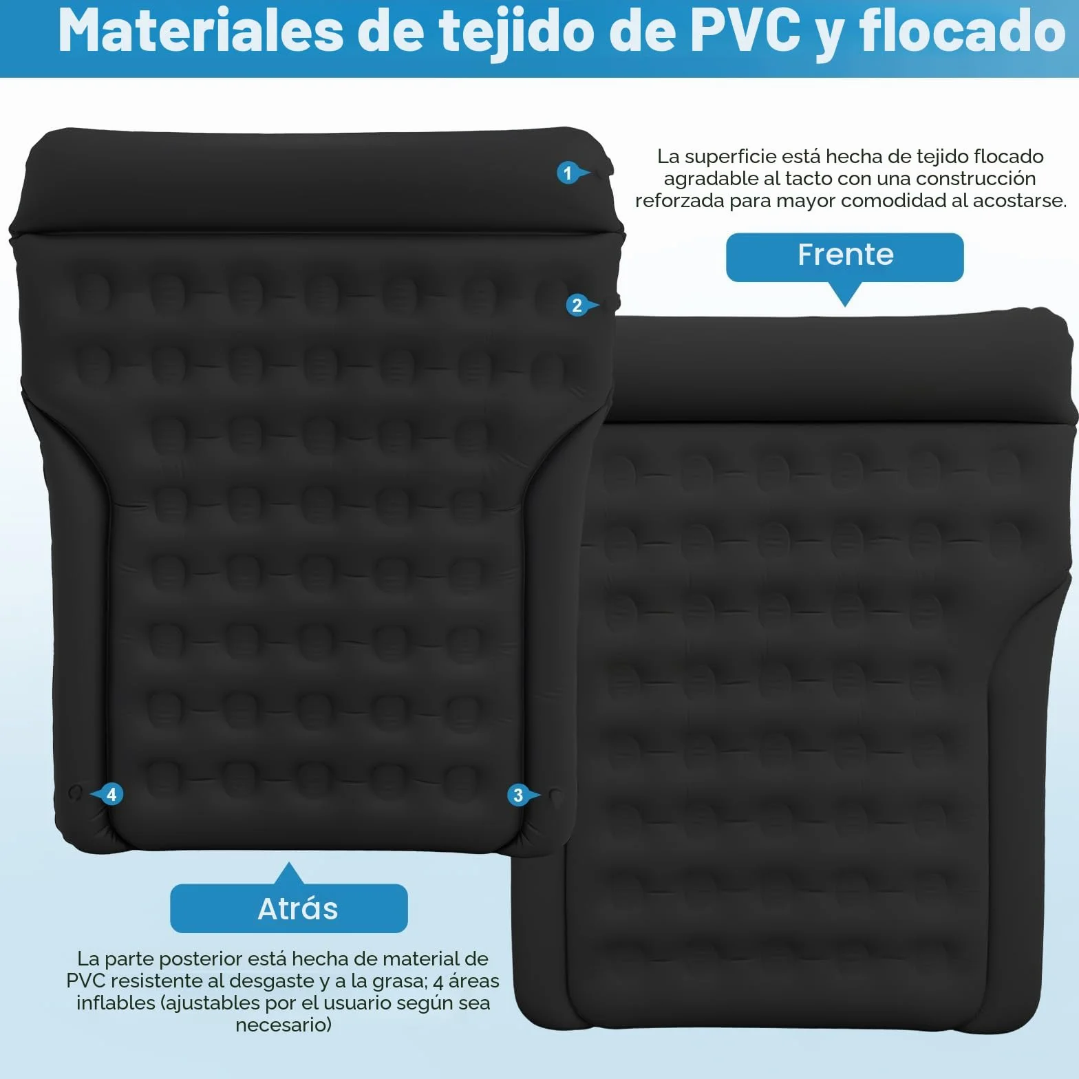 Colchón para Coche Cómodo colchón de vehículo para Viajes y Camping Colchón de Aire Asiento Trasero Colchón Plegable para Coche fácil de almacenar Solució (Negro)