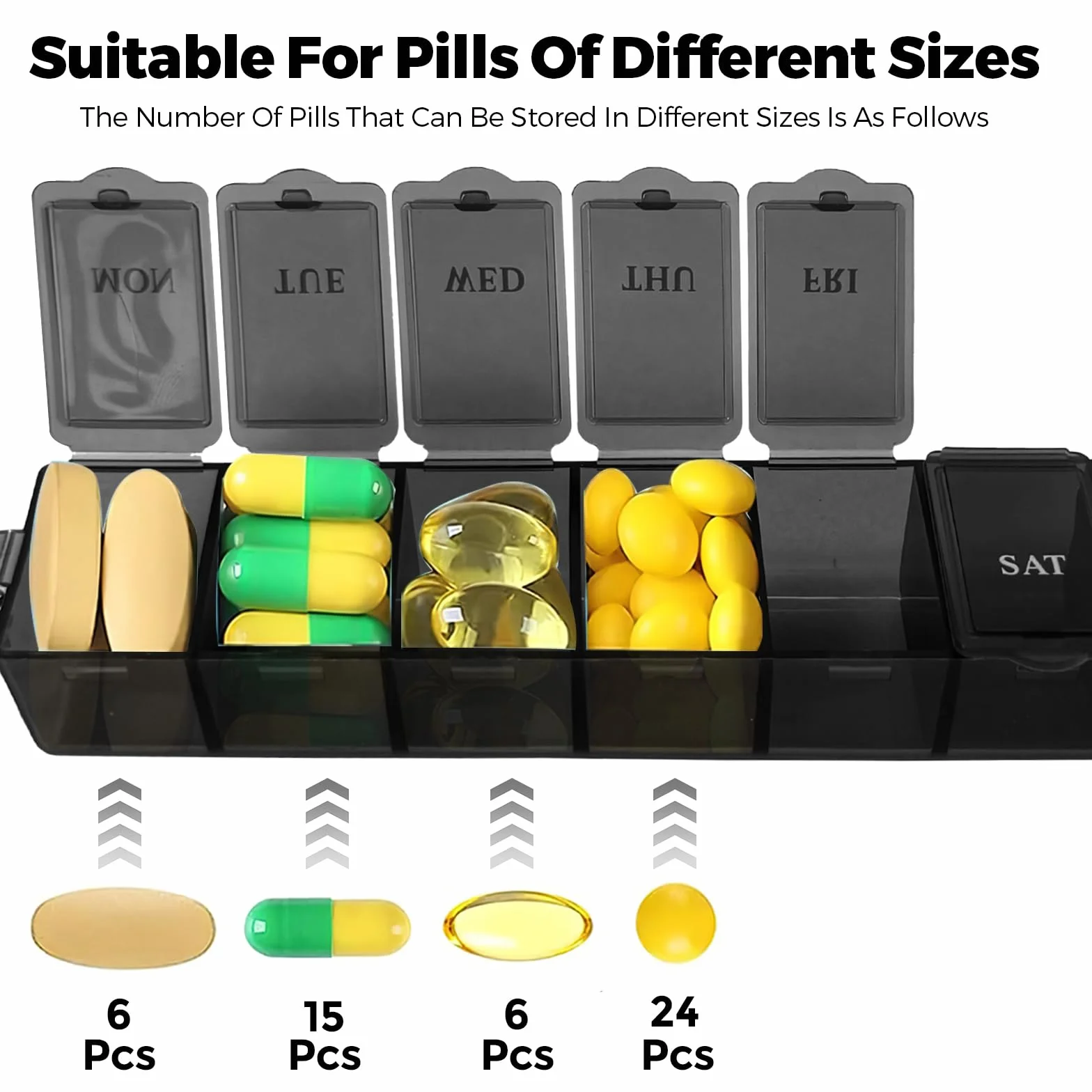 Pastillero Semanal 7 Días 7 Compartimentos, Pastilleros Medicamentos Fácil Abrir Bolsillo
